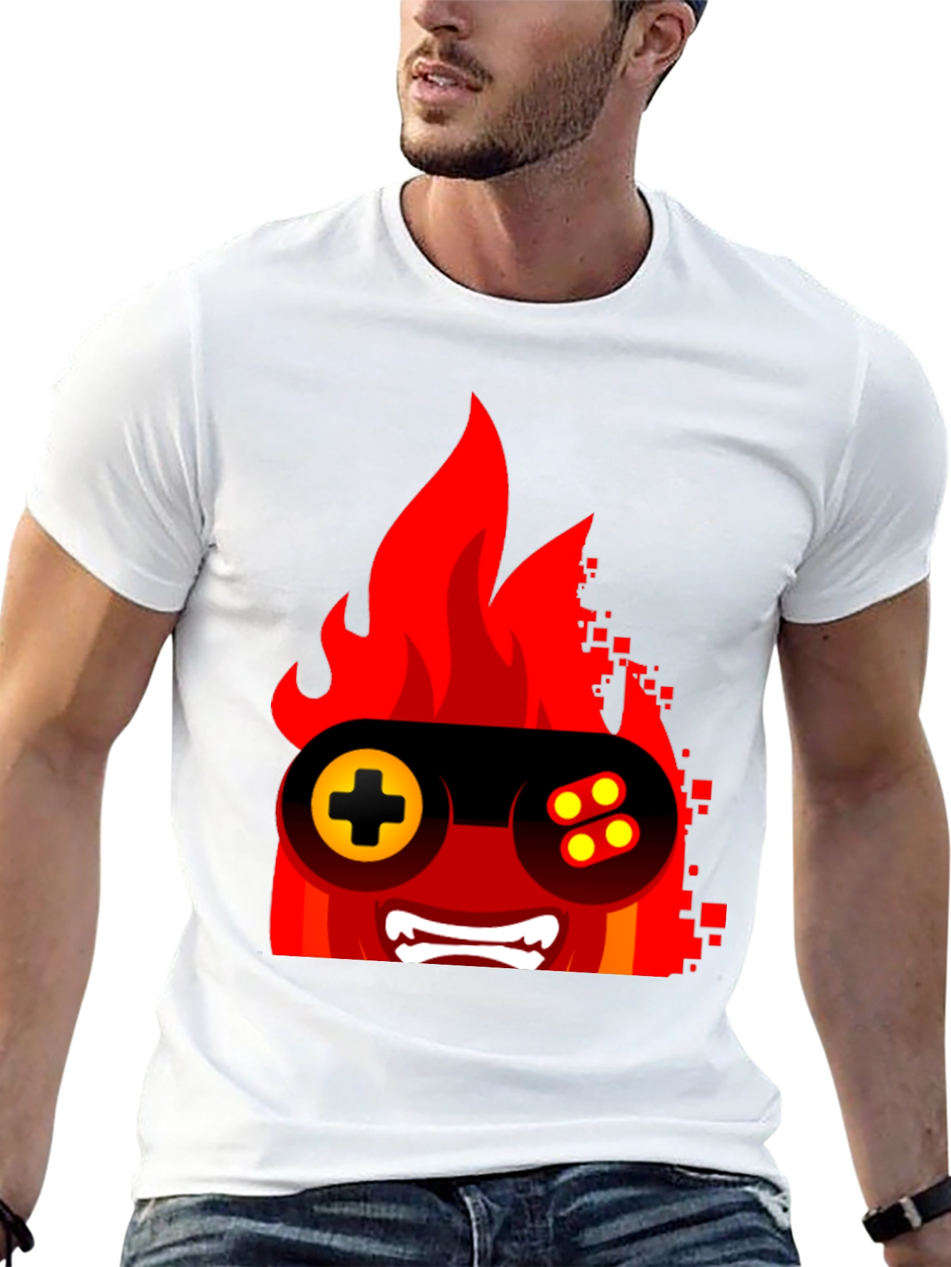 Fiery Gamer Tee - Black Graphic T-Shirt