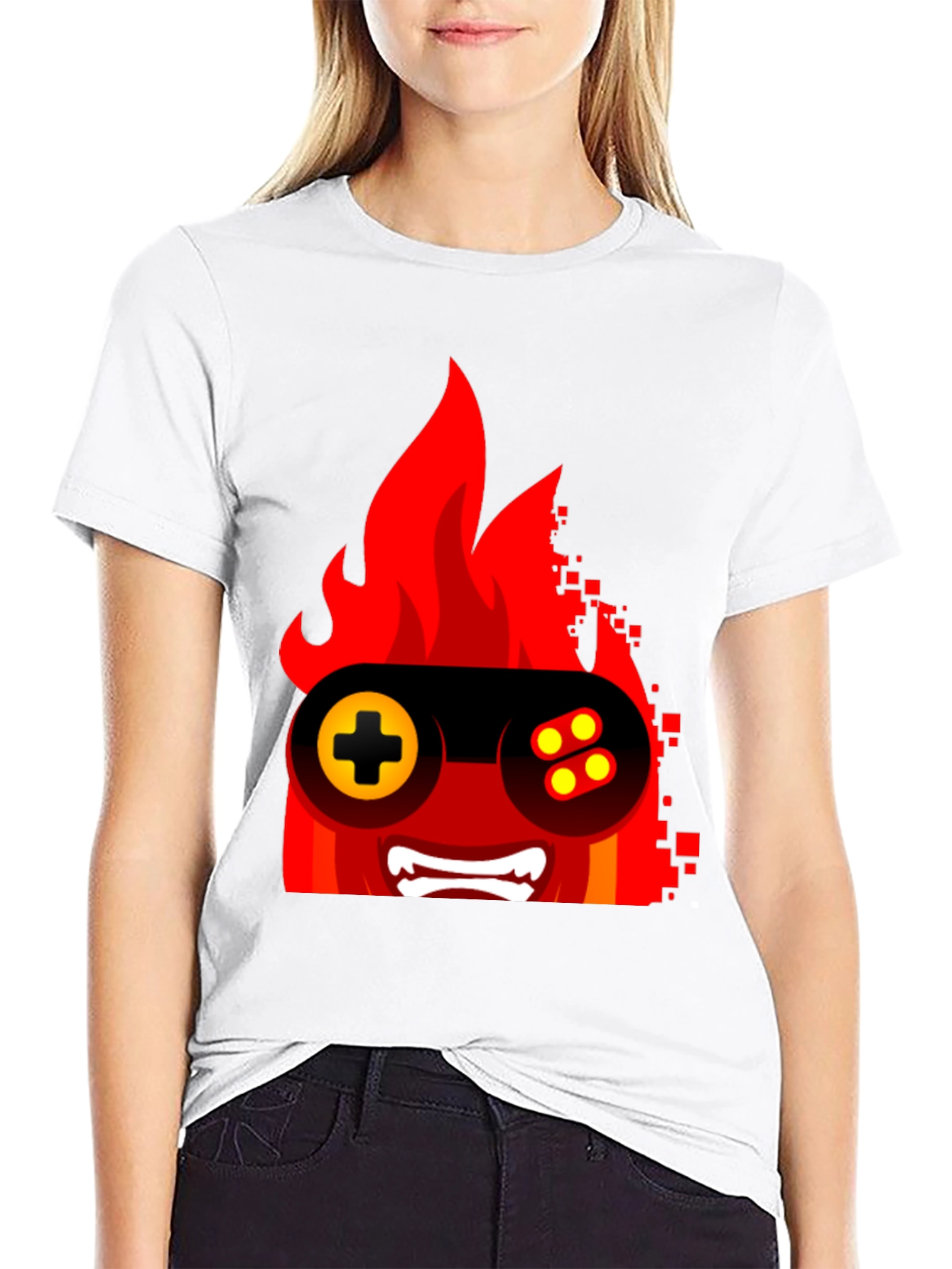 Fiery Gamer Tee - Black Graphic T-Shirt