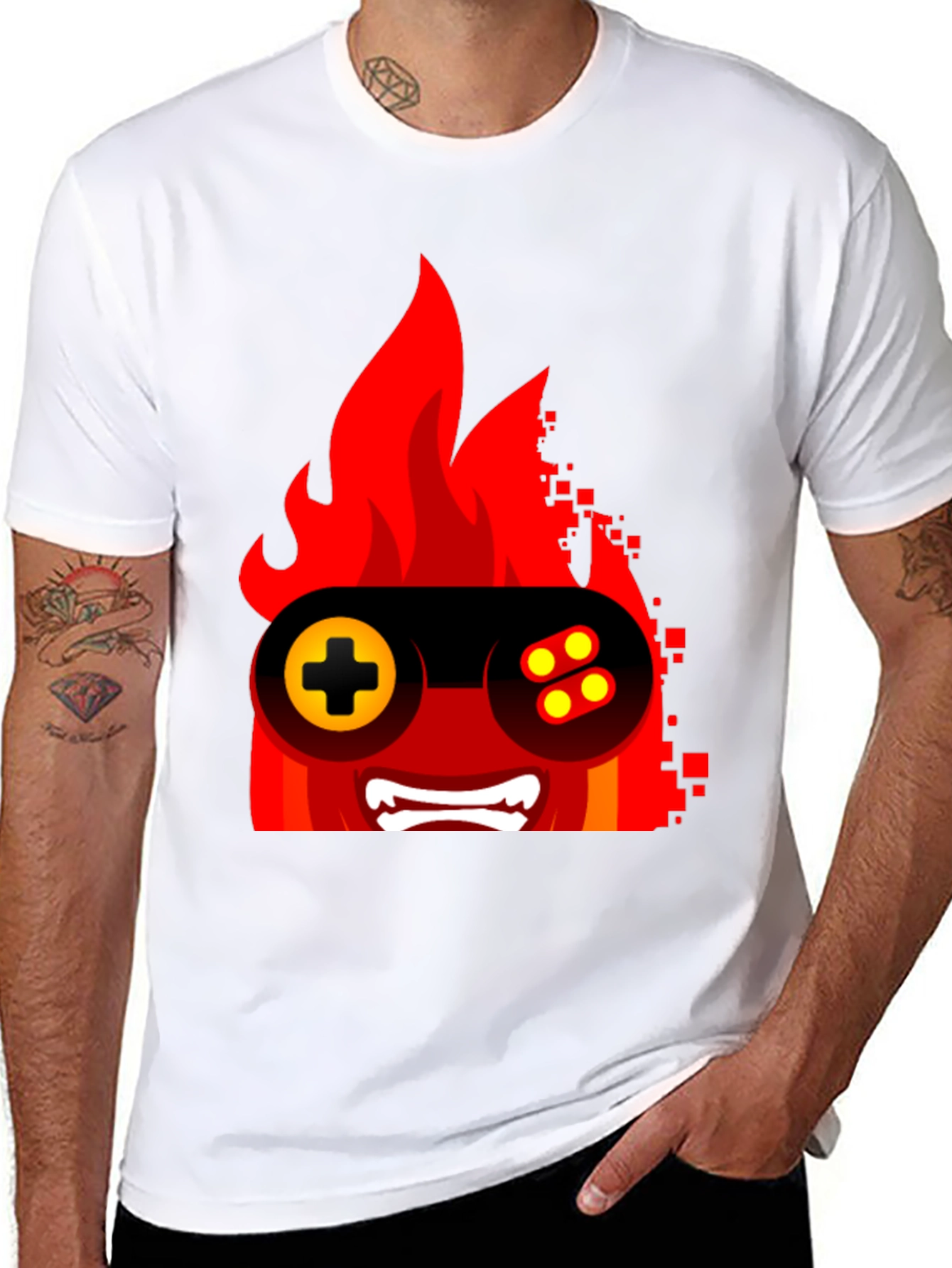 Fiery Gamer Tee - Black Graphic T-Shirt