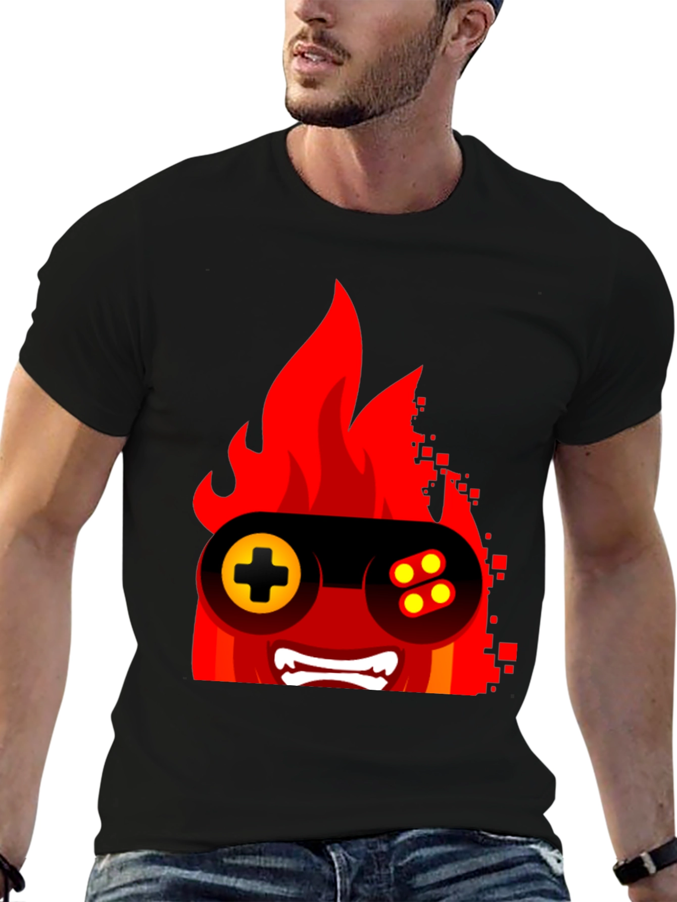 Fiery Gamer Tee - Black Graphic T-Shirt