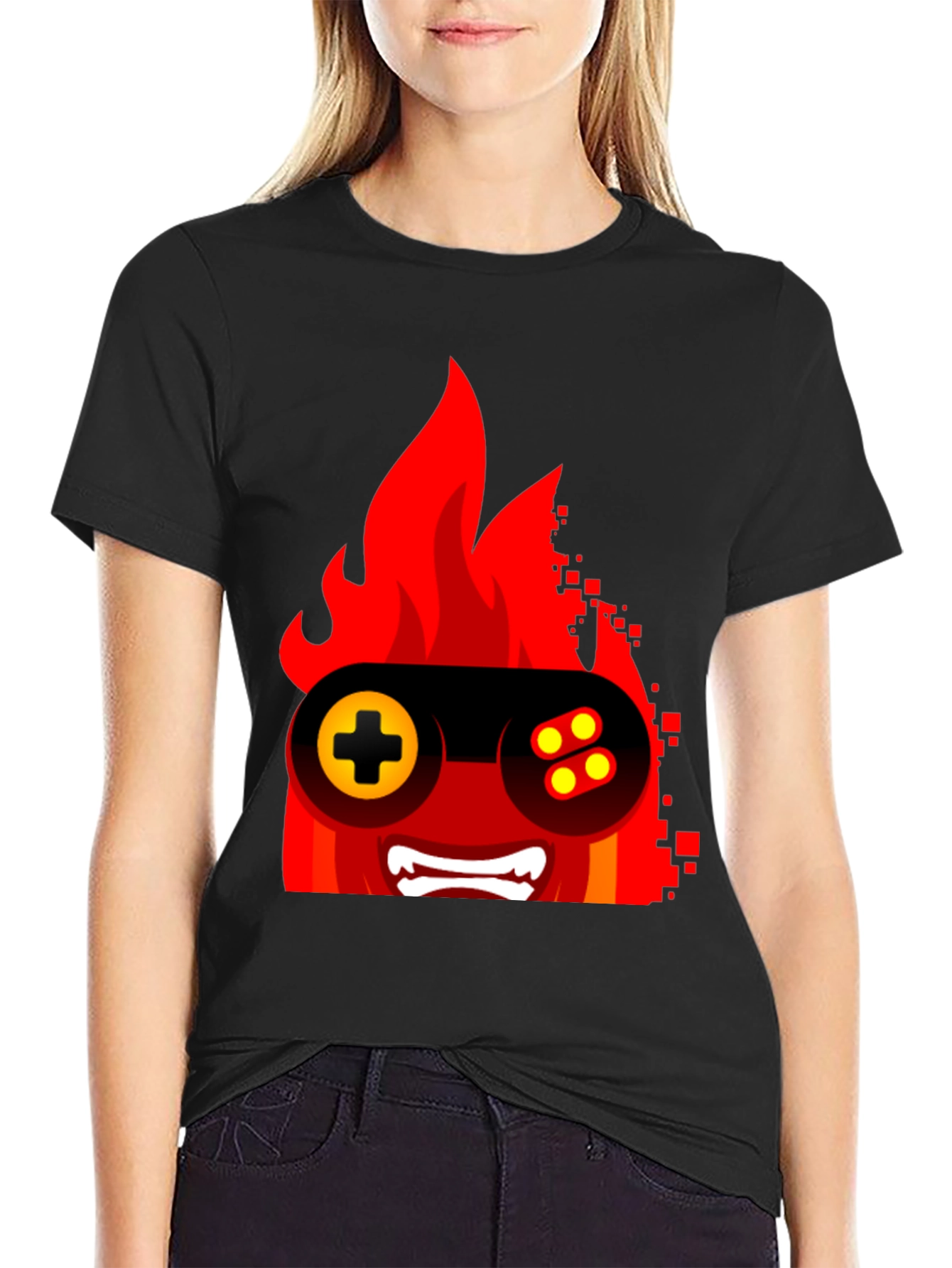 Fiery Gamer Tee - Black Graphic T-Shirt