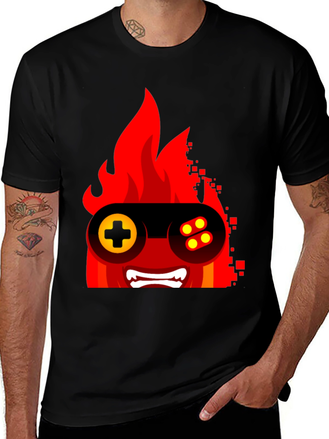Fiery Gamer Tee - Black Graphic T-Shirt