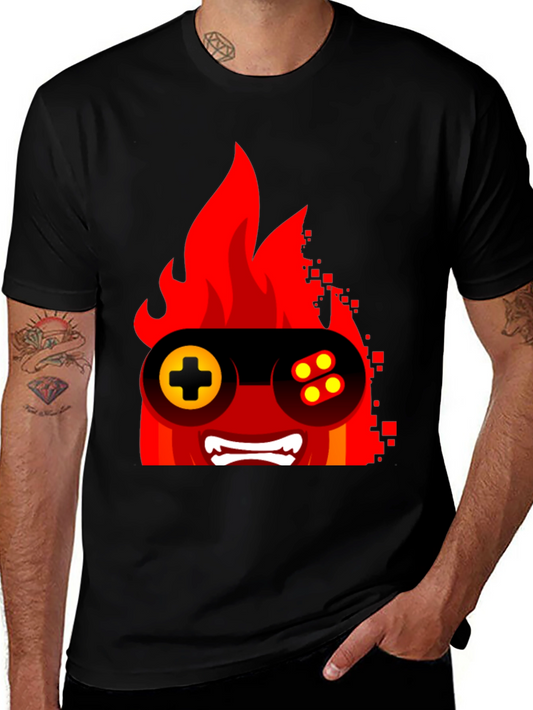 Fiery Gamer Tee - Black Graphic T-Shirt