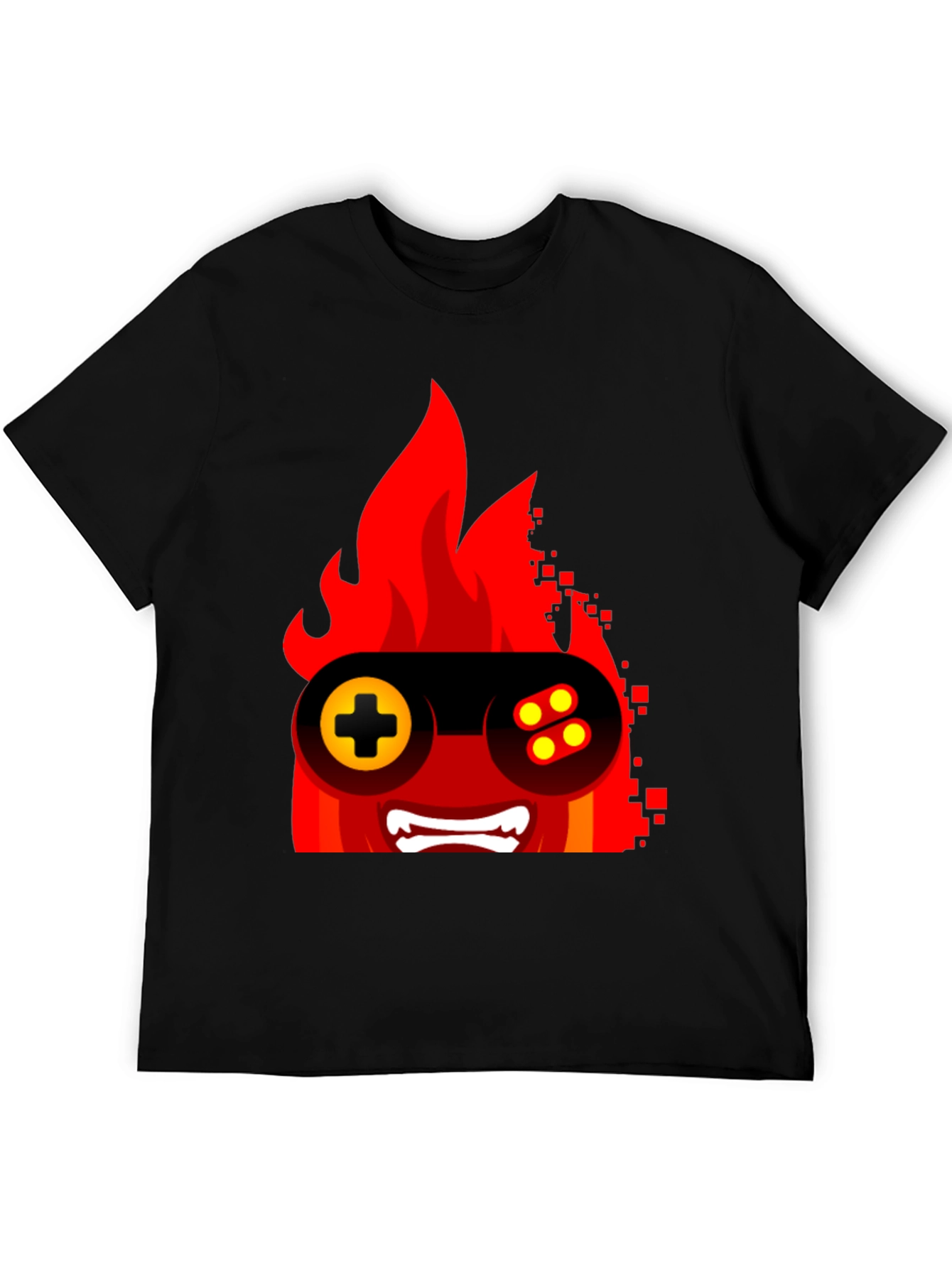 Fiery Gamer Tee - Black Graphic T-Shirt