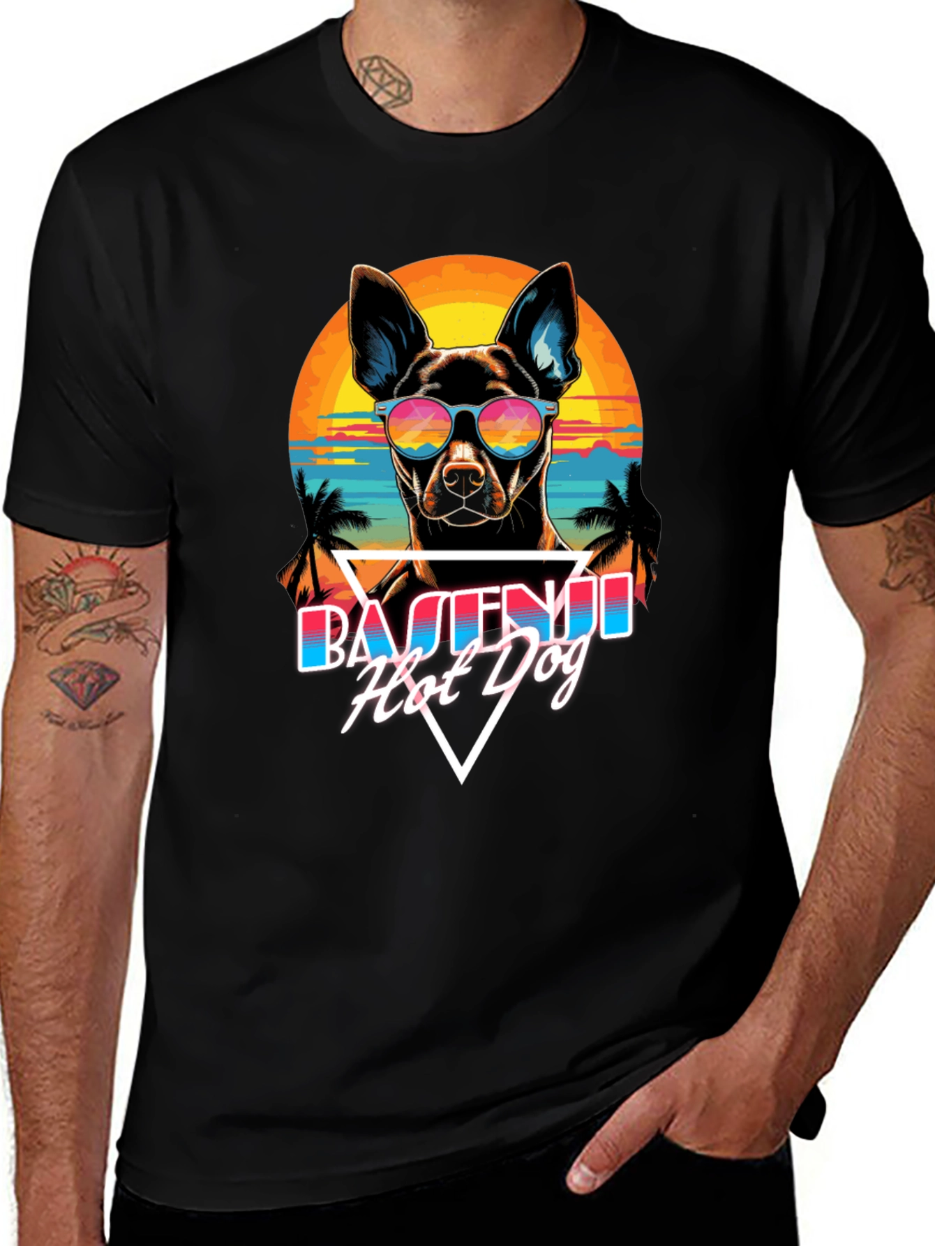Basenji Hot Dog T-Shirt Retro Style