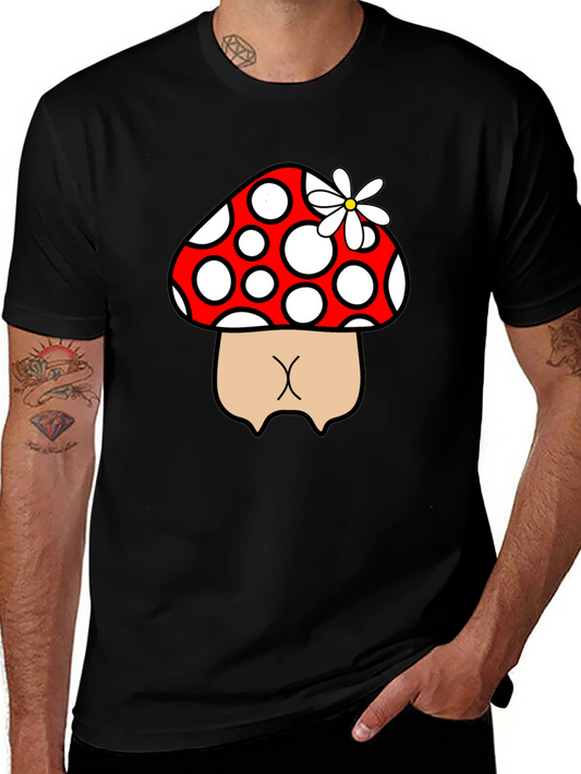 Mushroom Butt Funny Graphic Tee - Black