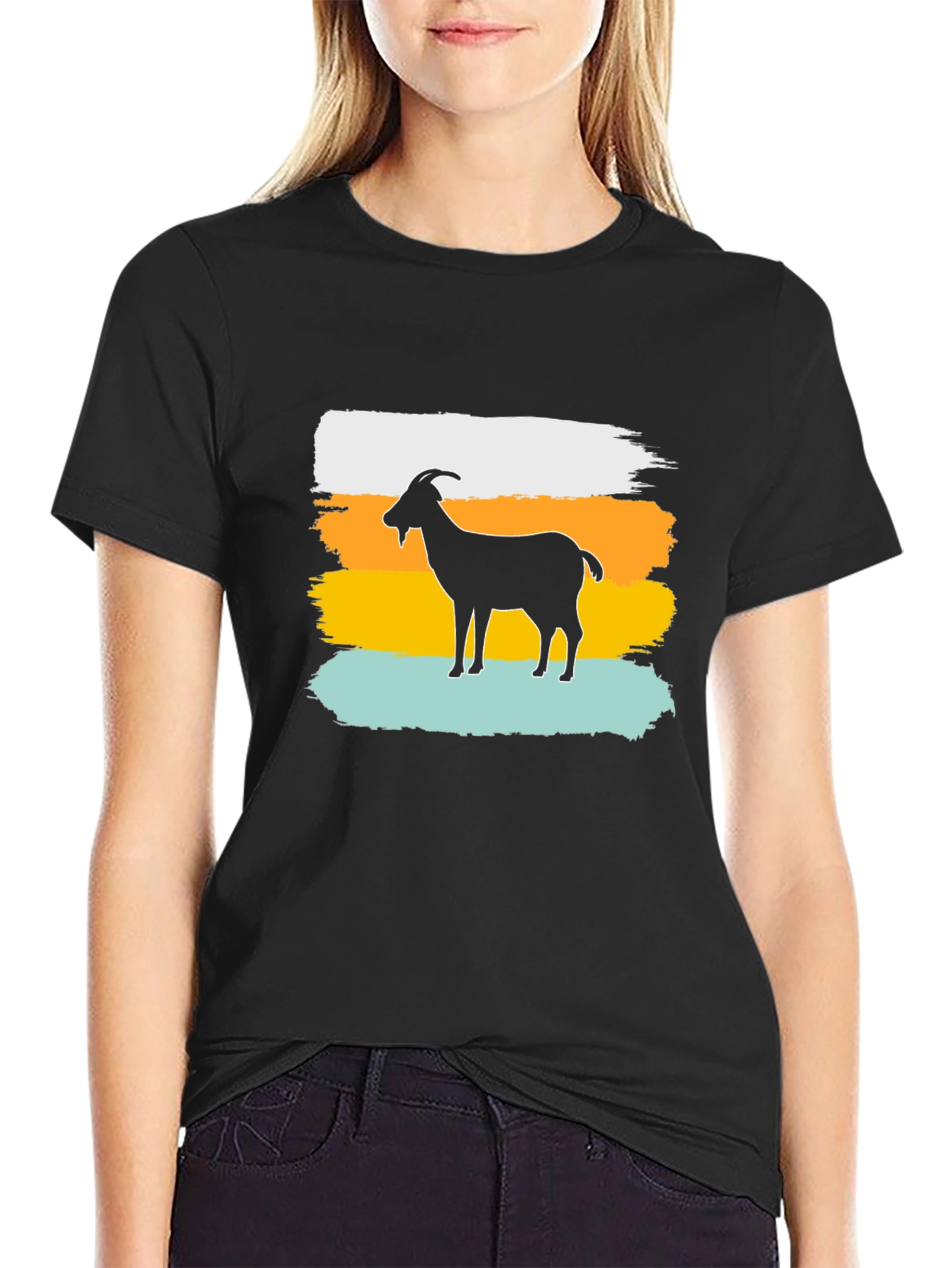 Goat Silhouette Brush Stroke Graphic T-Shirt