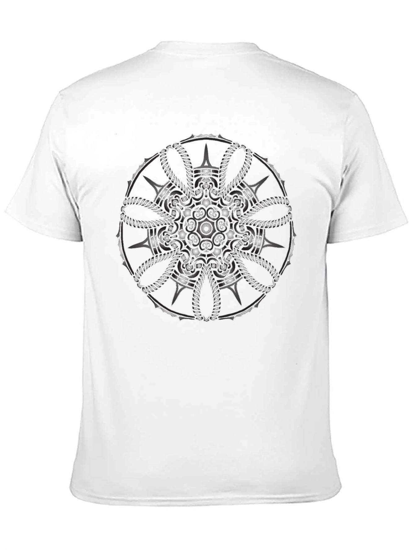 Mens Black T-Shirt with Intricate Silver Mandala Design