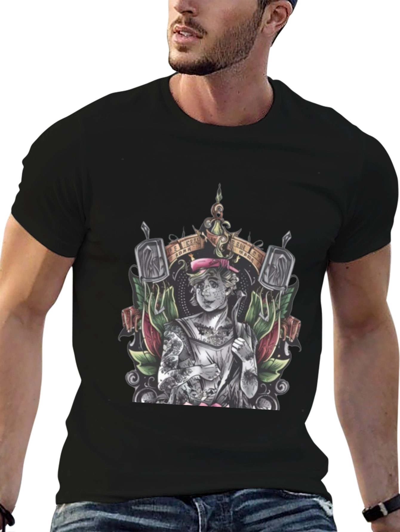 Tattooed Sailor Graphic Tee - Classic Black Cotton