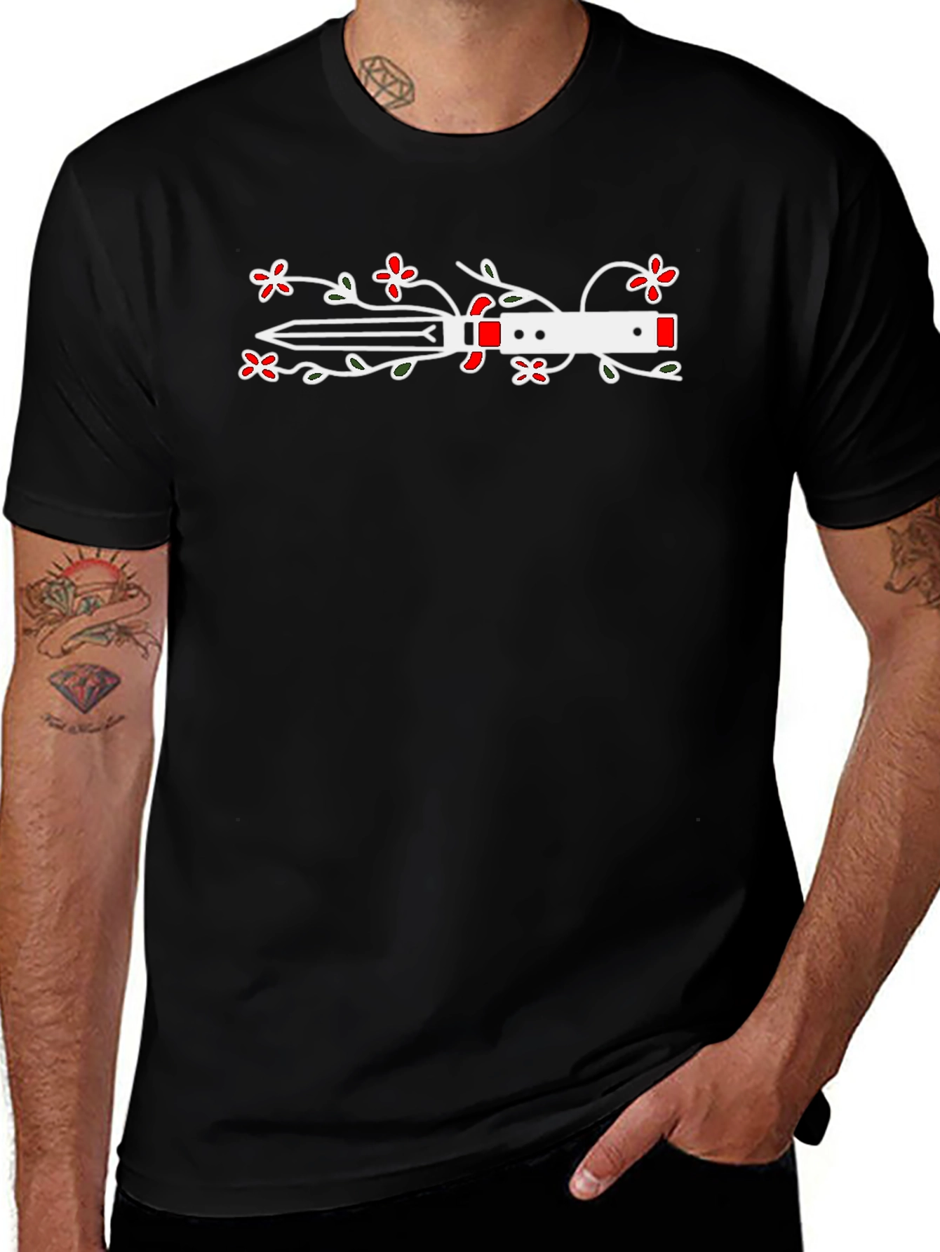 Floral Dagger Graphic Tee - Black