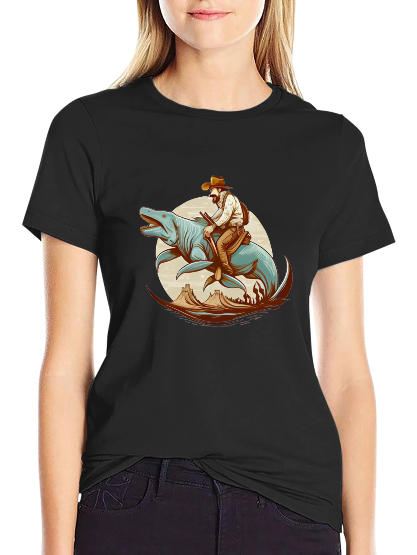 Cowboy Riding Sea Creature Graphic T-Shirt