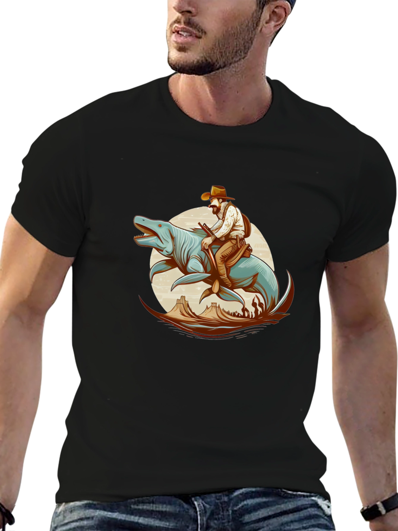 Cowboy Riding Sea Creature Graphic T-Shirt