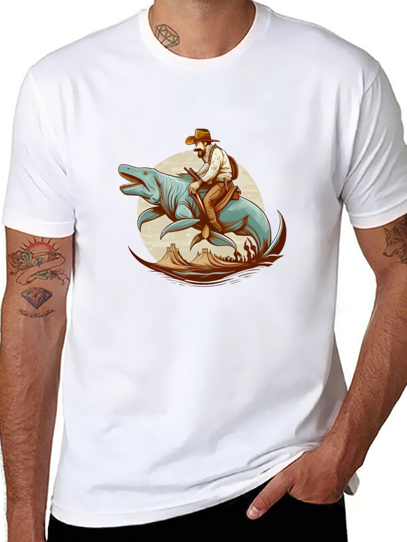 Cowboy Riding Sea Creature Graphic T-Shirt