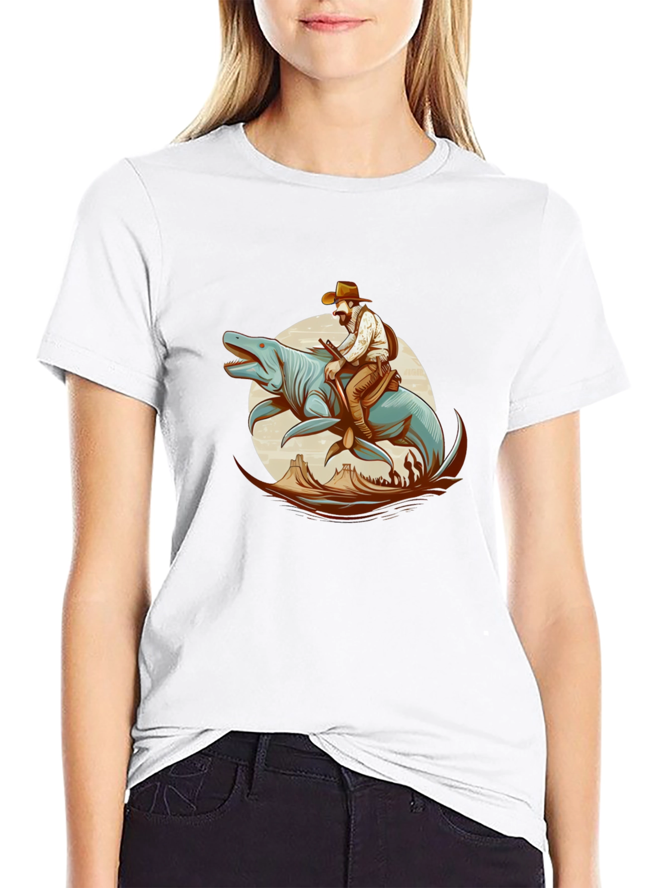 Cowboy Riding Sea Creature Graphic T-Shirt