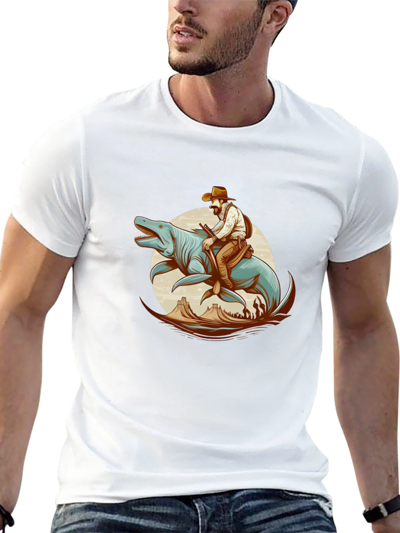 Cowboy Riding Sea Creature Graphic T-Shirt