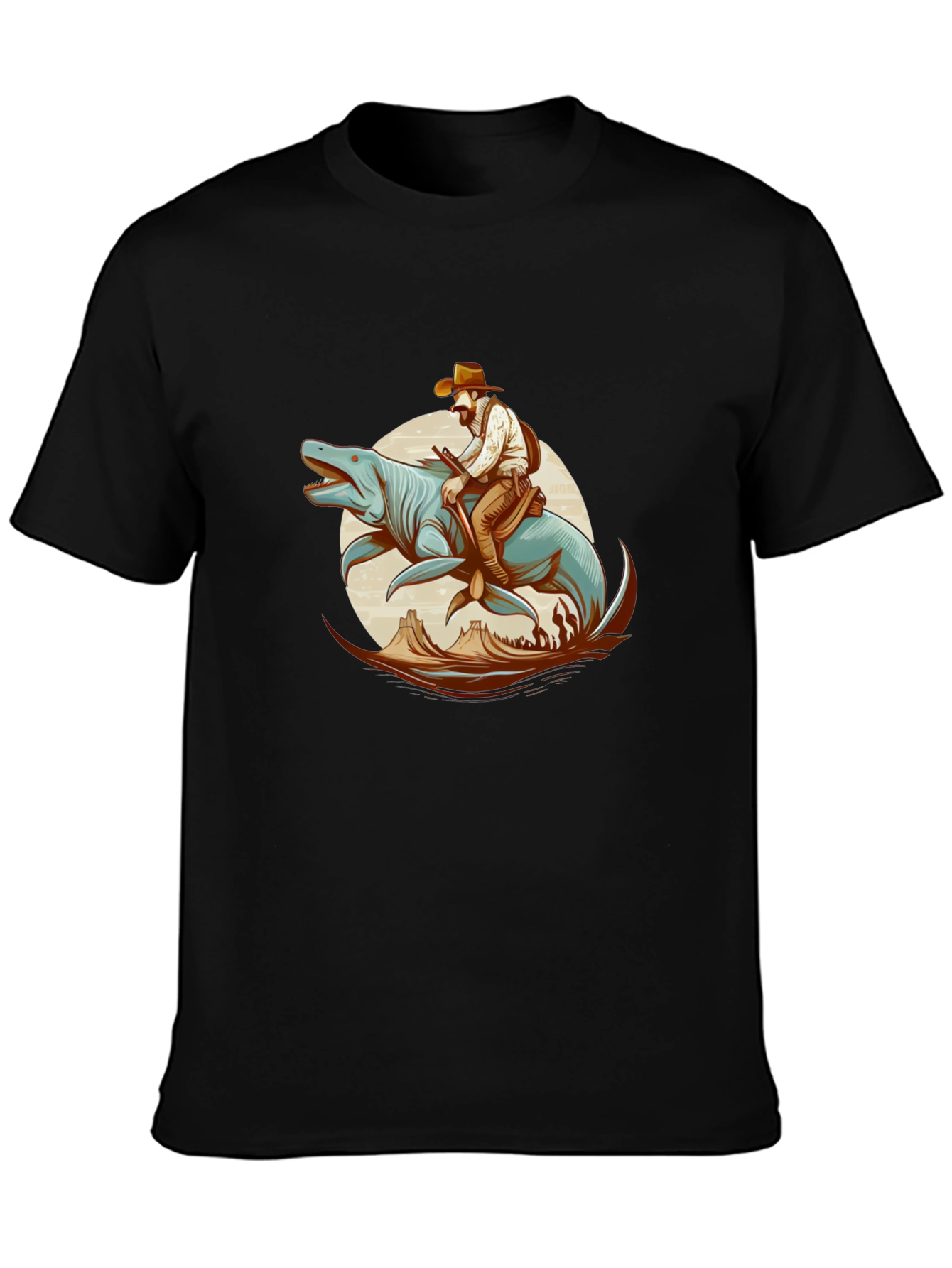 Cowboy Riding Sea Creature Graphic T-Shirt