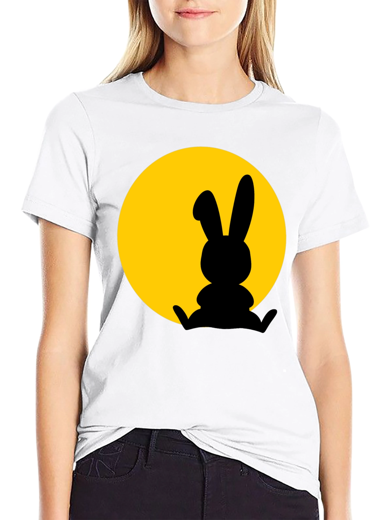 Rabbit Silhouette T-Shirt - Black Cotton Blend