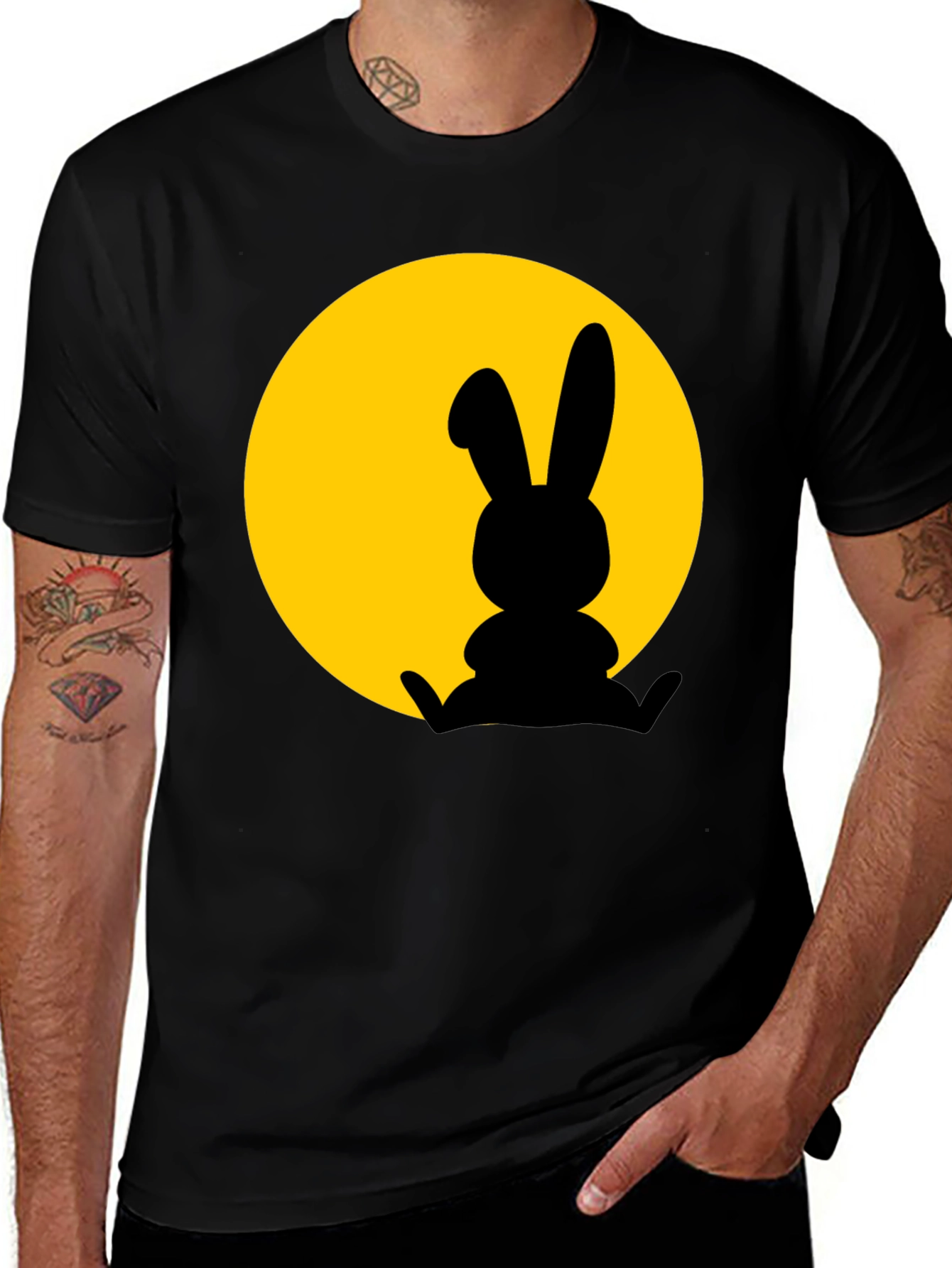 Rabbit Silhouette T-Shirt - Black Cotton Blend