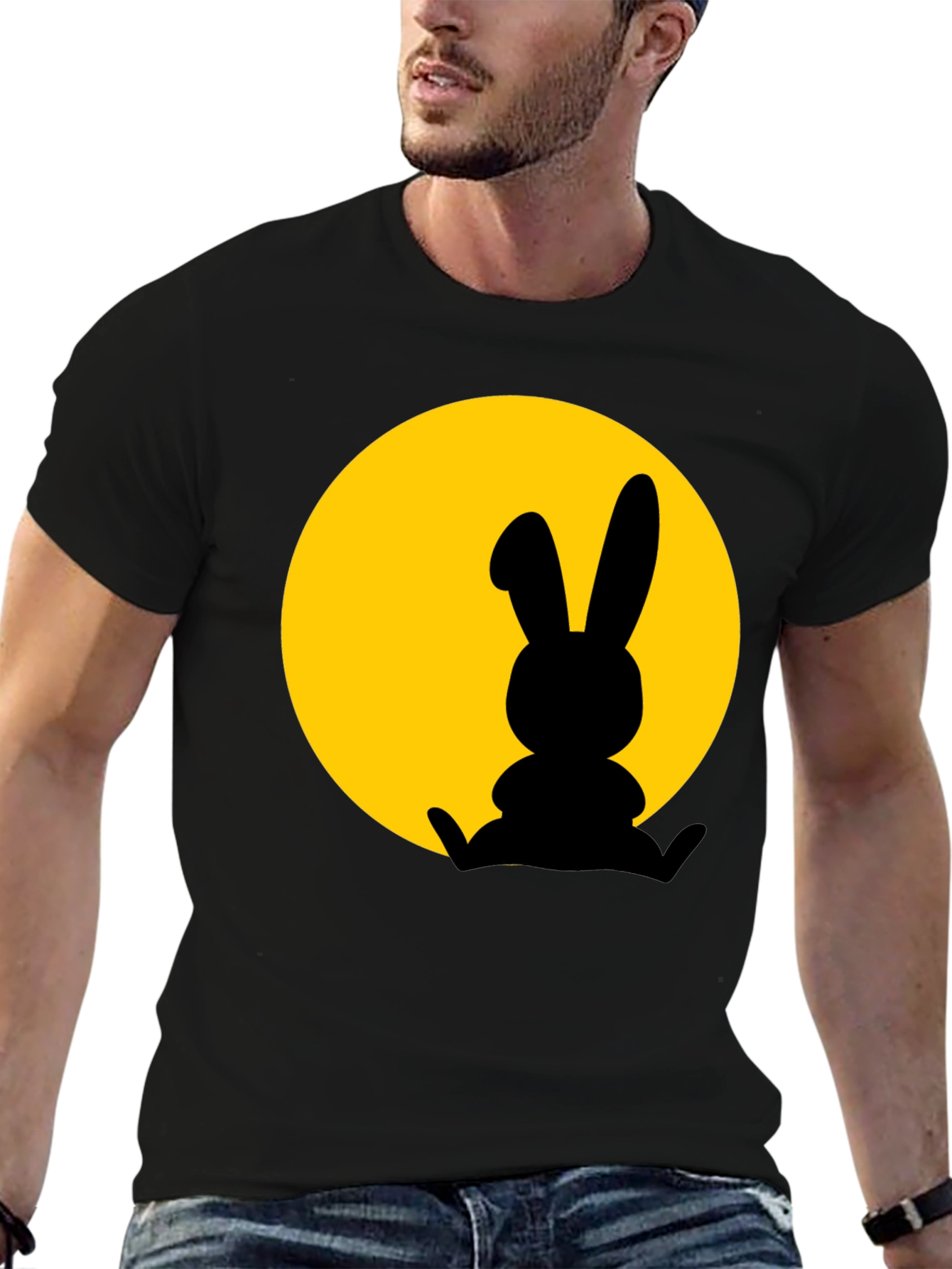 Rabbit Silhouette T-Shirt - Black Cotton Blend