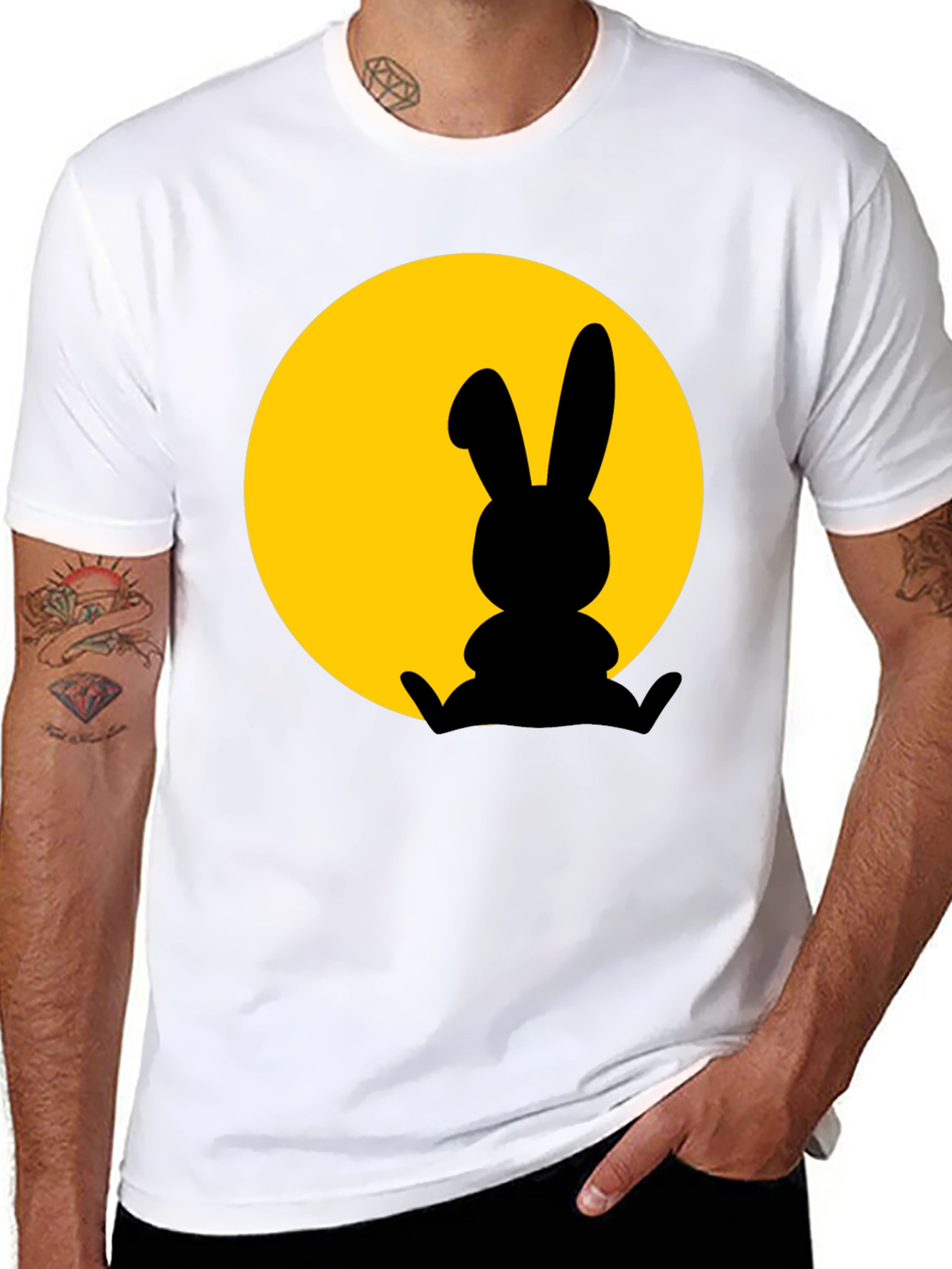 Rabbit Silhouette T-Shirt - Black Cotton Blend