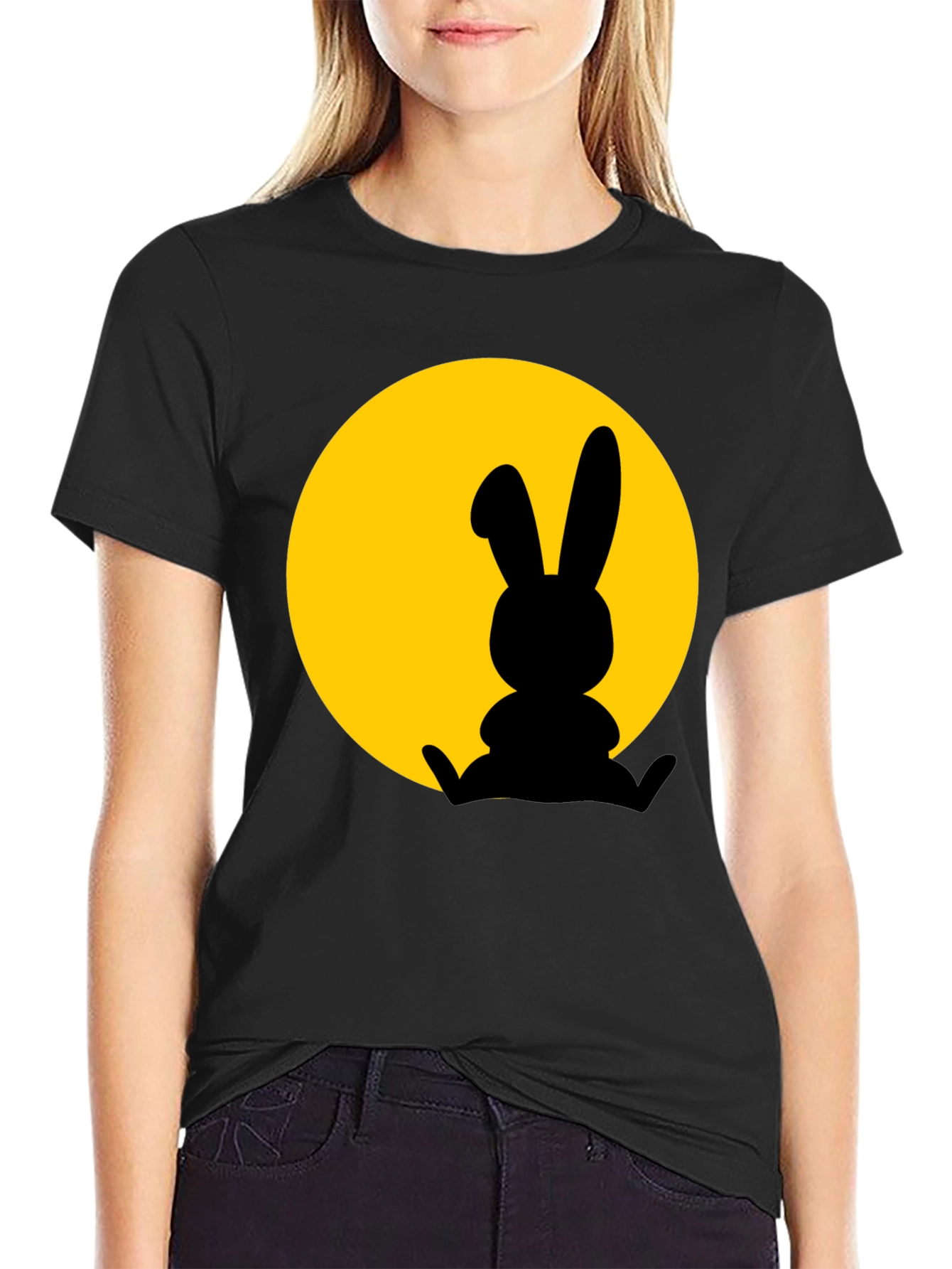 Rabbit Silhouette T-Shirt - Black Cotton Blend