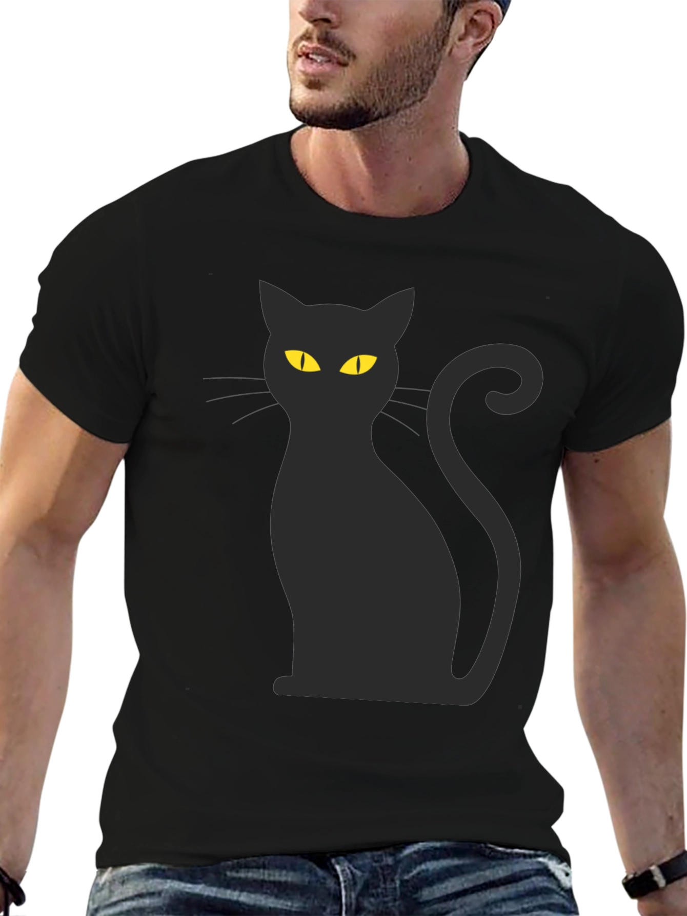 Black Cat Graphic T-Shirt - Mens Crew Neck Tee