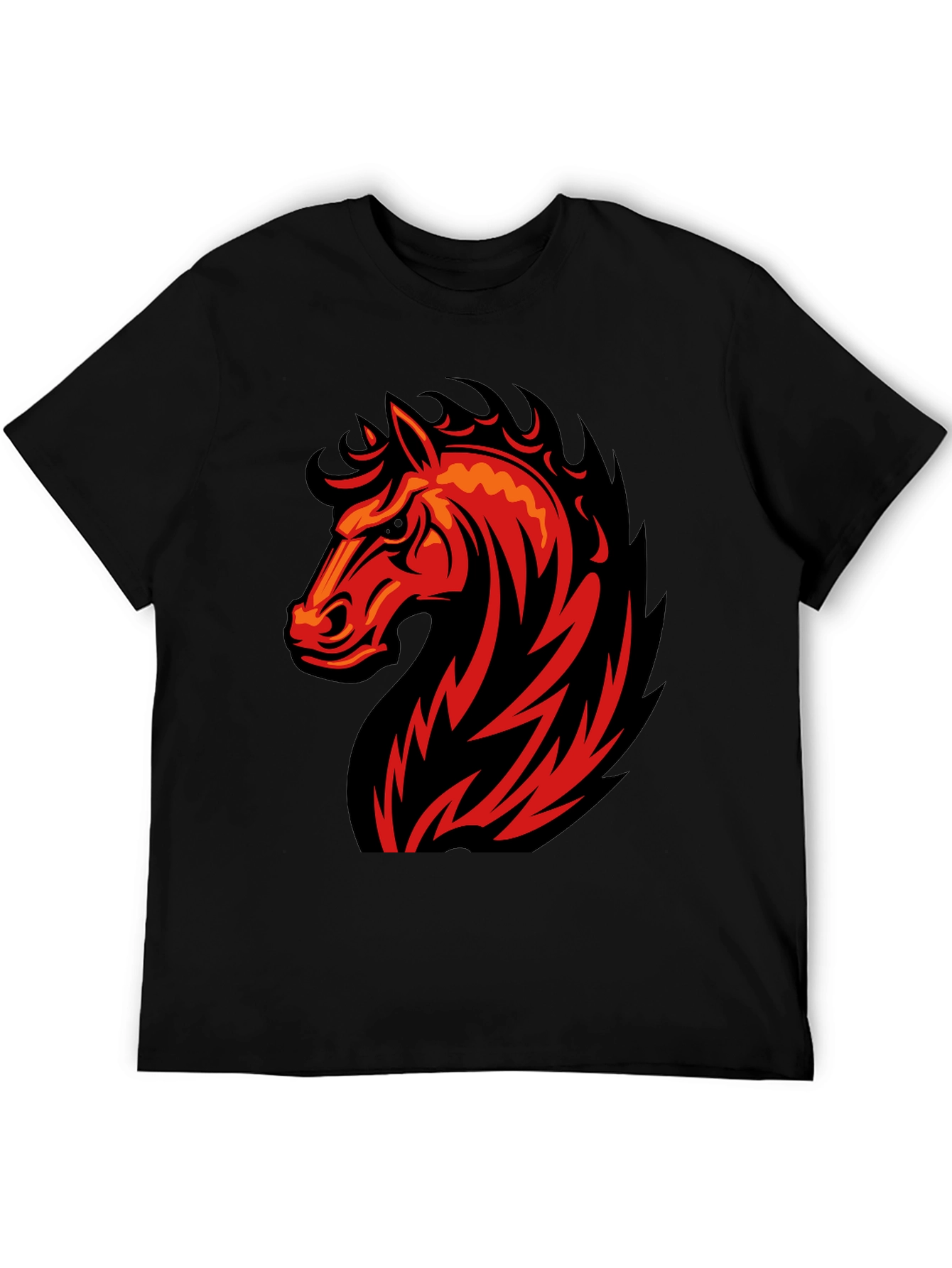 Black T-Shirt with Fiery Horse Graphic