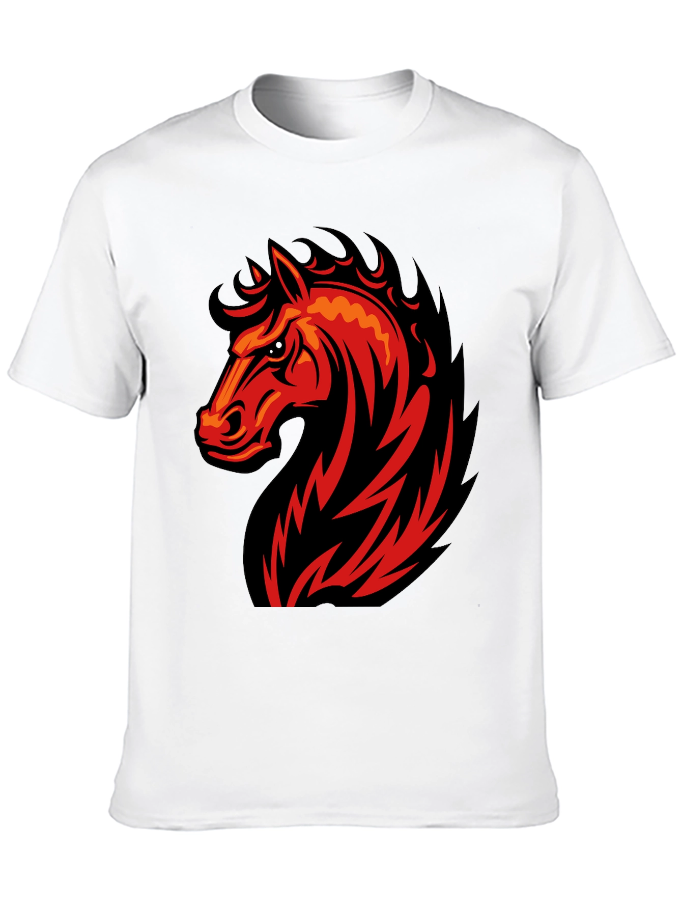 Black T-Shirt with Fiery Horse Graphic