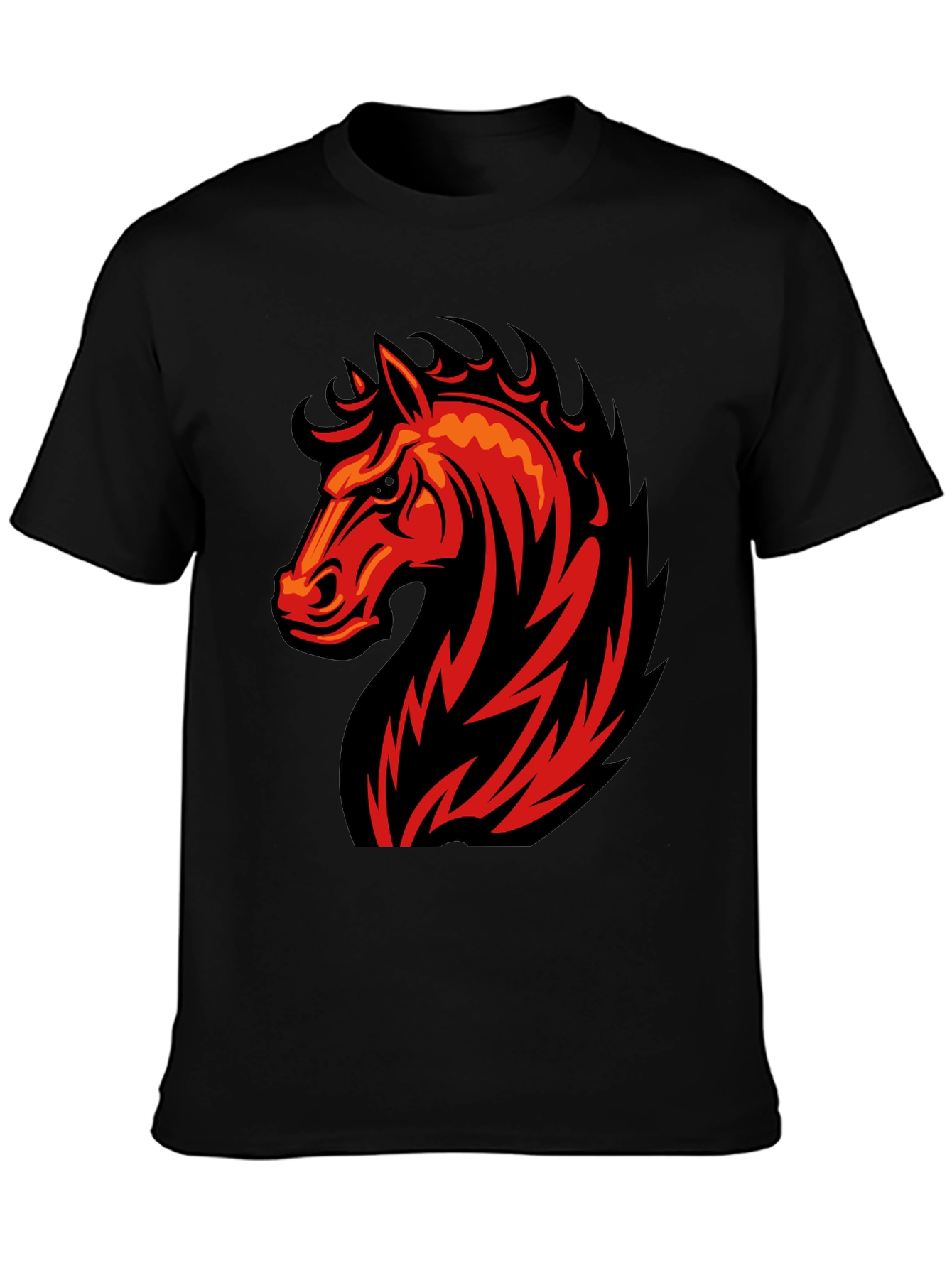 Black T-Shirt with Fiery Horse Graphic