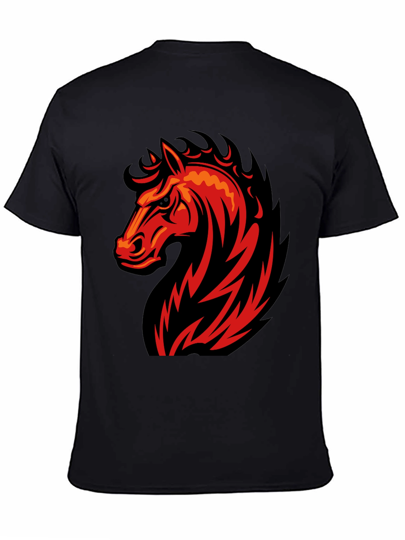 Black T-Shirt with Fiery Horse Graphic