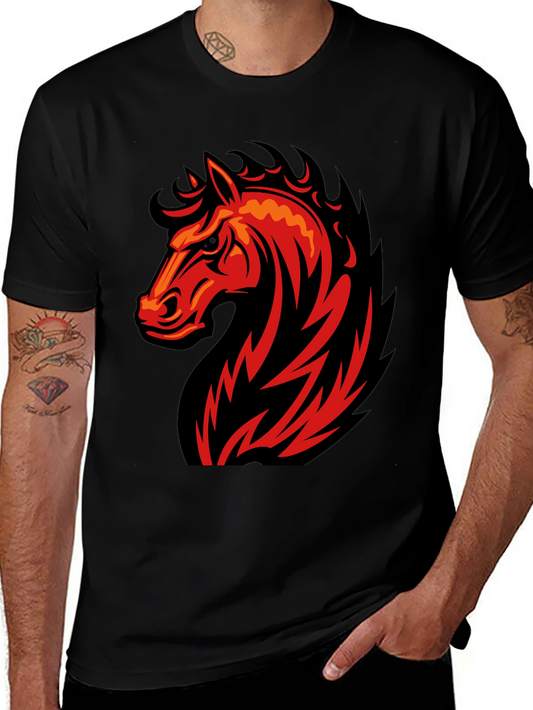 Black T-Shirt with Fiery Horse Graphic