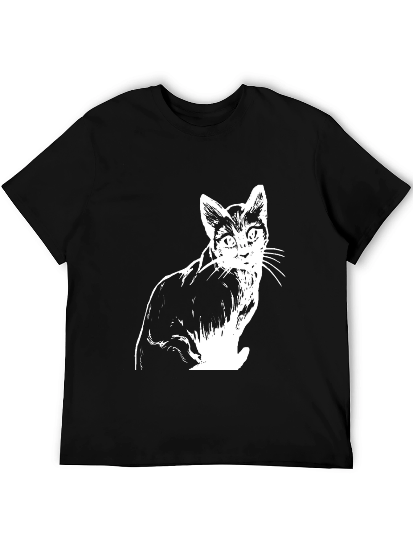 Cat Graphic Tee - Black Cotton T-Shirt