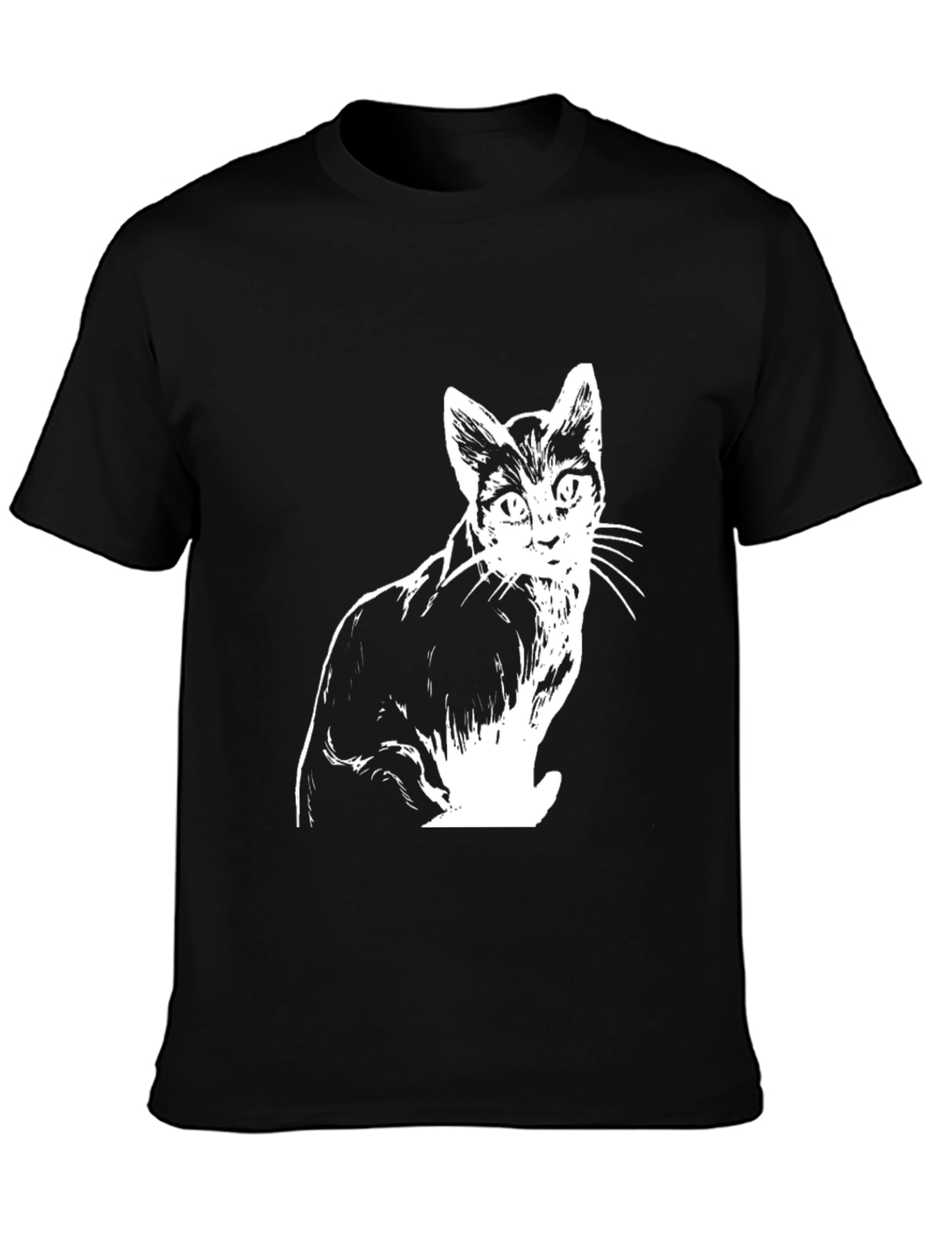 Cat Graphic Tee - Black Cotton T-Shirt