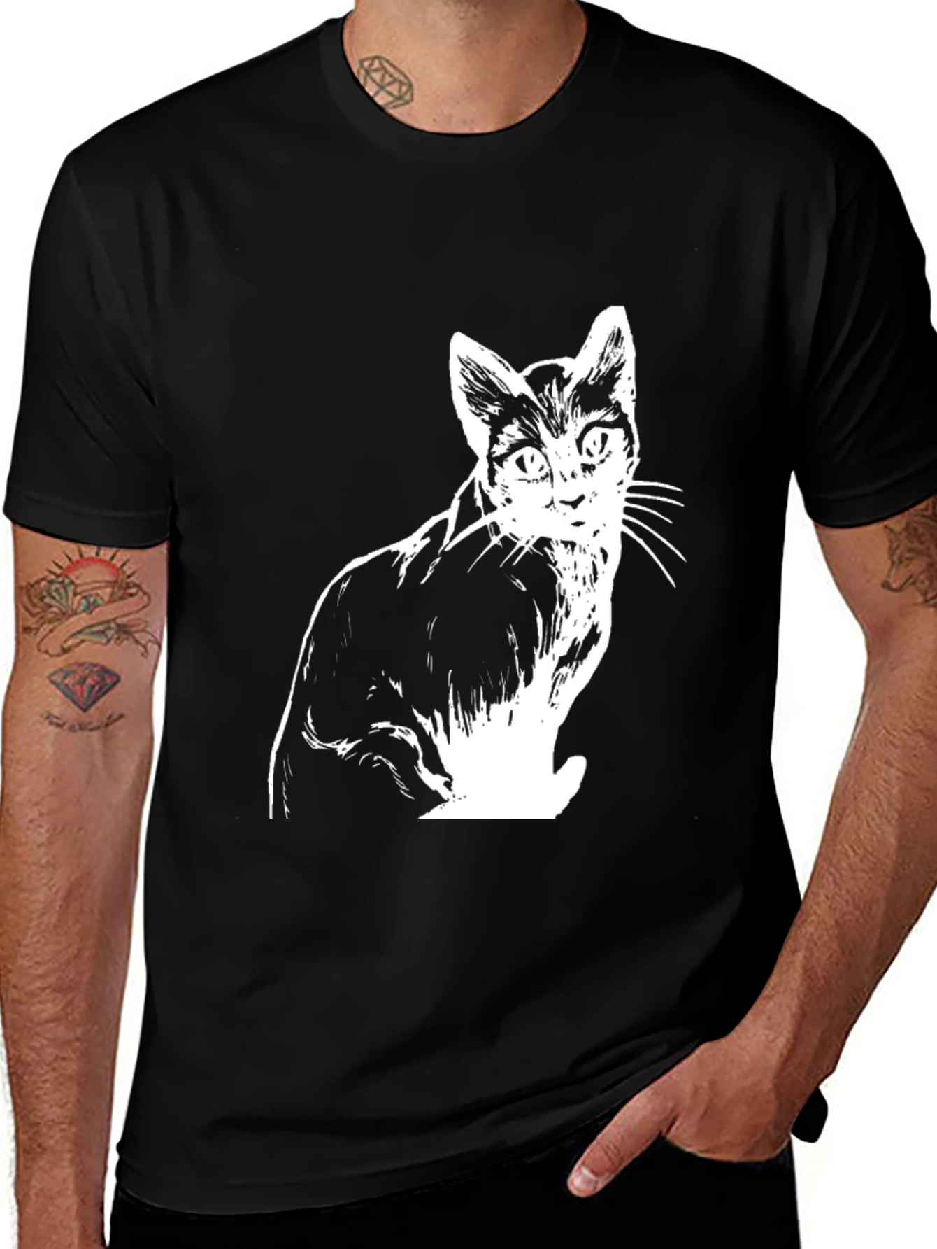 Cat Graphic Tee - Black Cotton T-Shirt