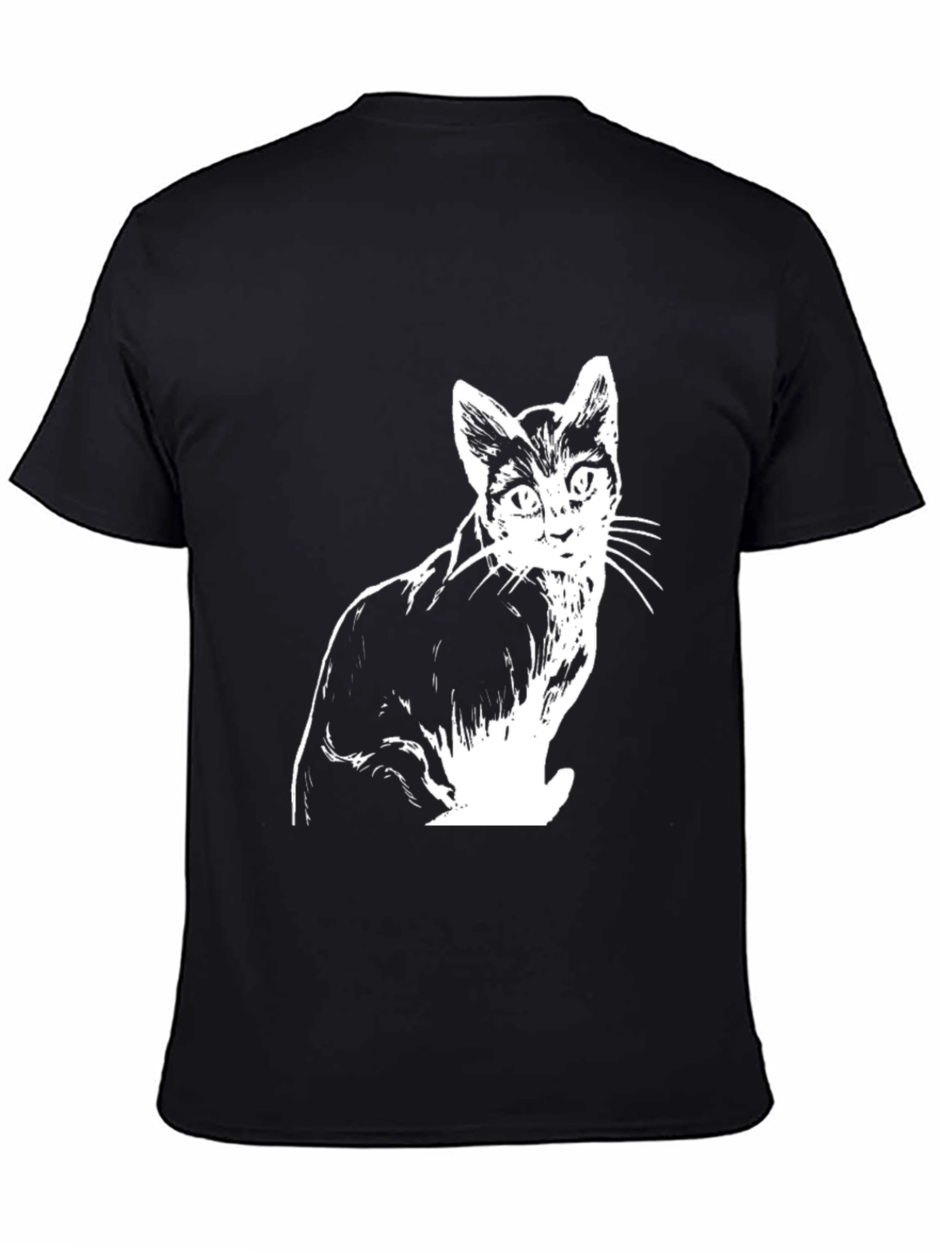 Cat Graphic Tee - Black Cotton T-Shirt