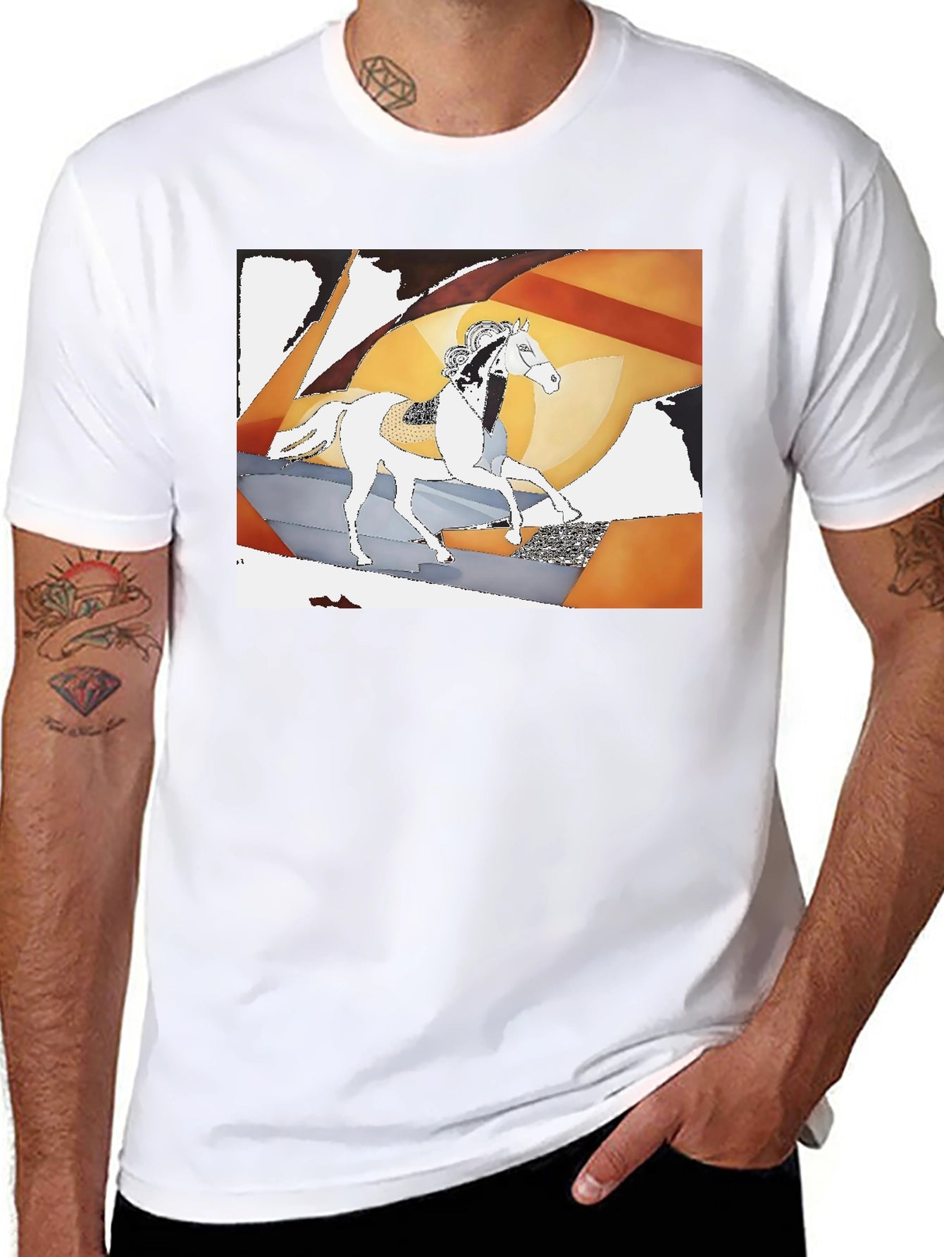 Abstract Horse Graphic Tee - Stylish Black T-Shirt