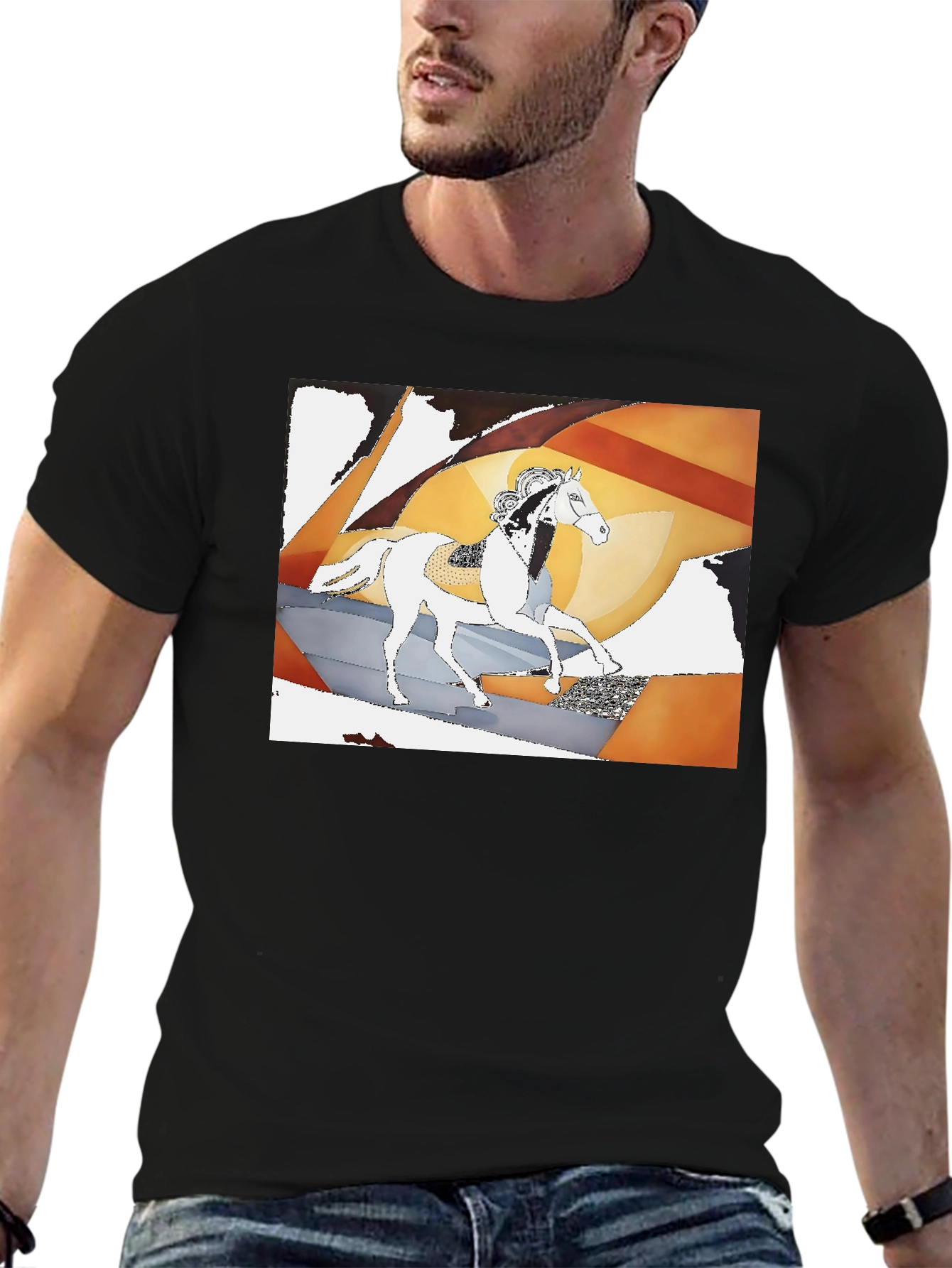 Abstract Horse Graphic Tee - Stylish Black T-Shirt