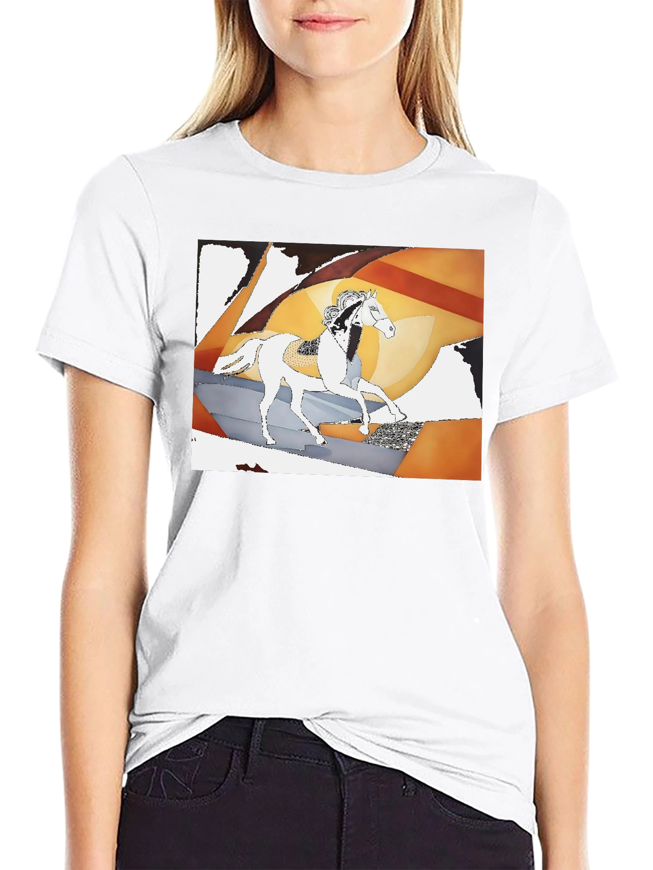 Abstract Horse Graphic Tee - Stylish Black T-Shirt