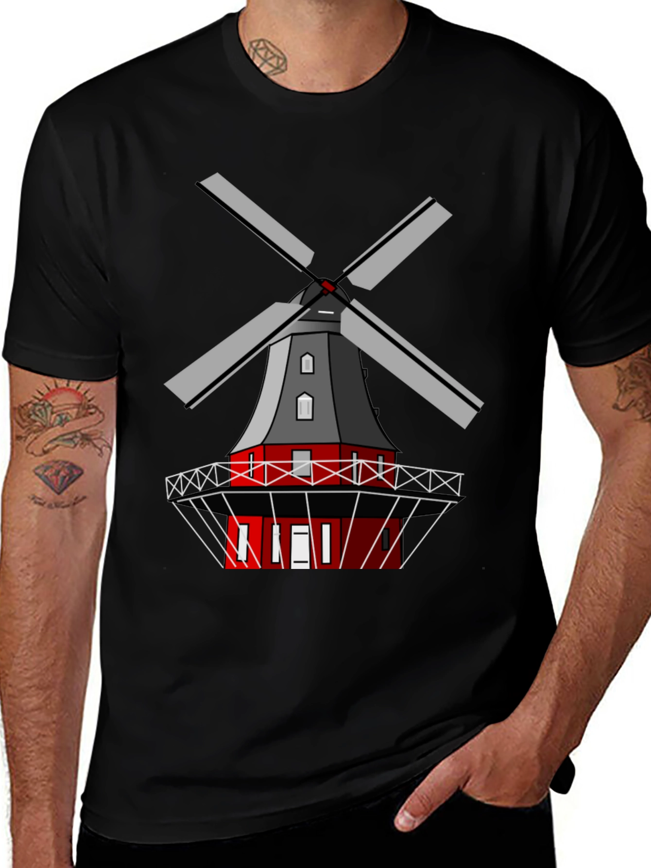 Dutch Windmill Graphic Tee - Unique Cultural Design