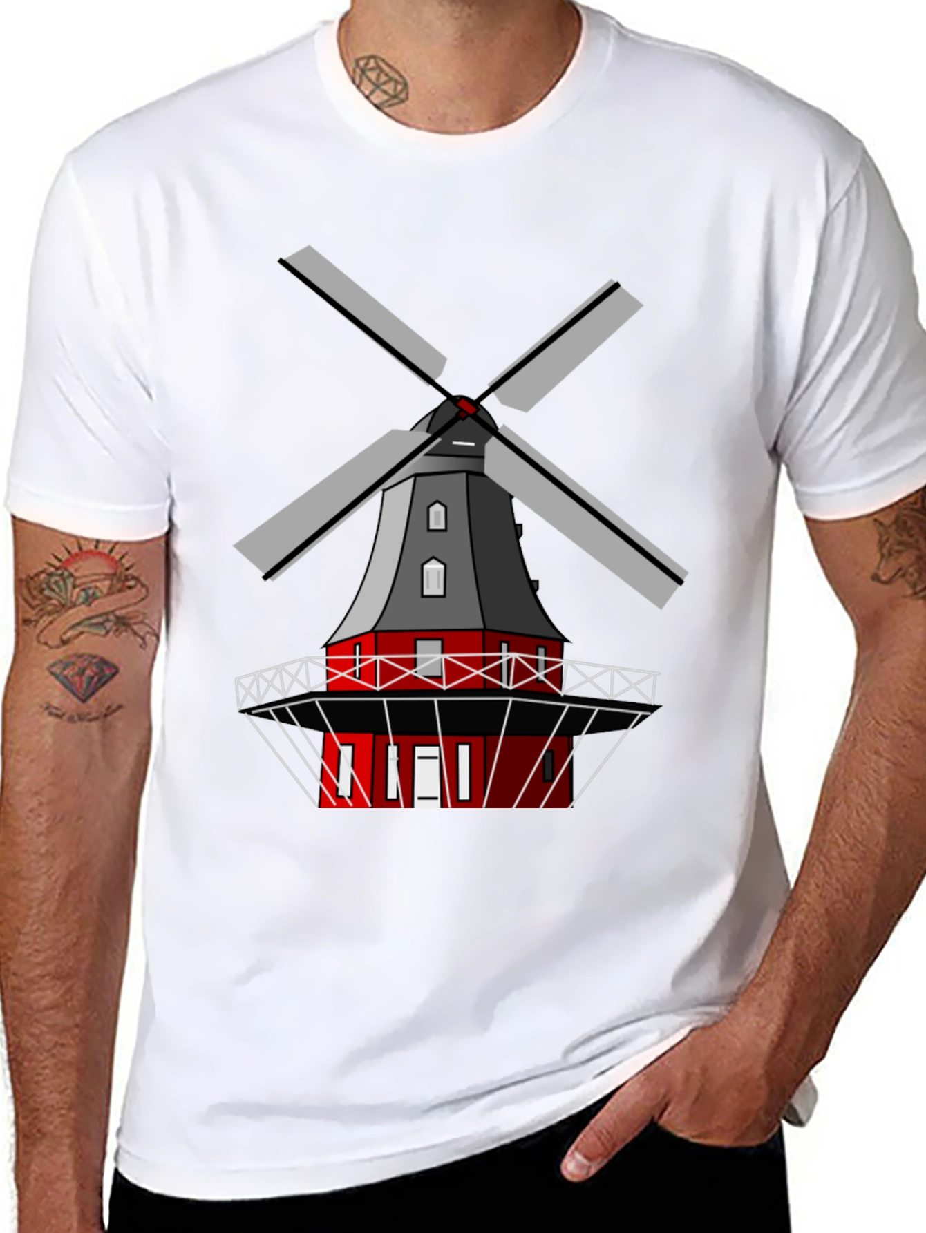 Dutch Windmill Graphic Tee - Unique Cultural Design