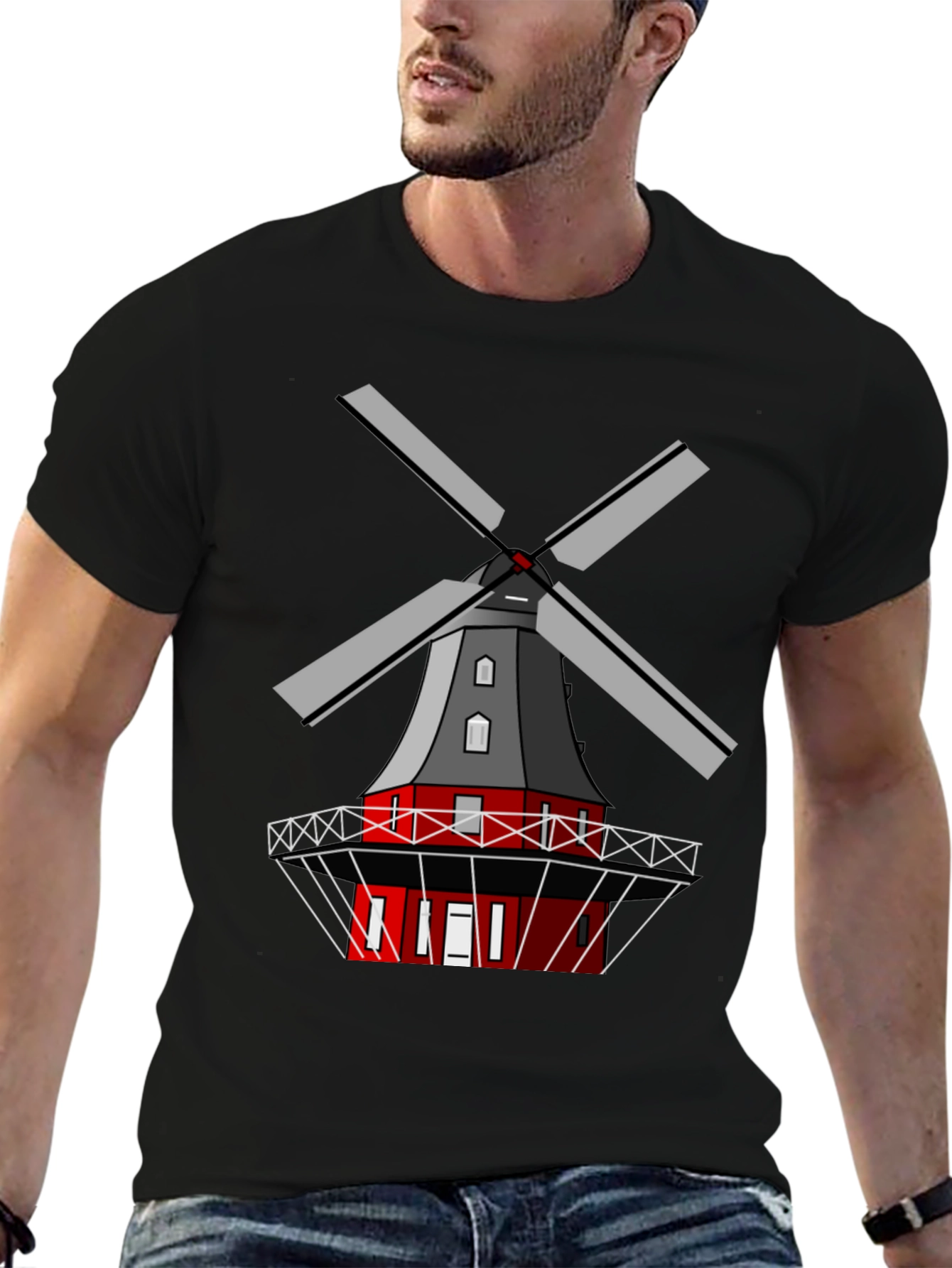 Dutch Windmill Graphic Tee - Unique Cultural Design