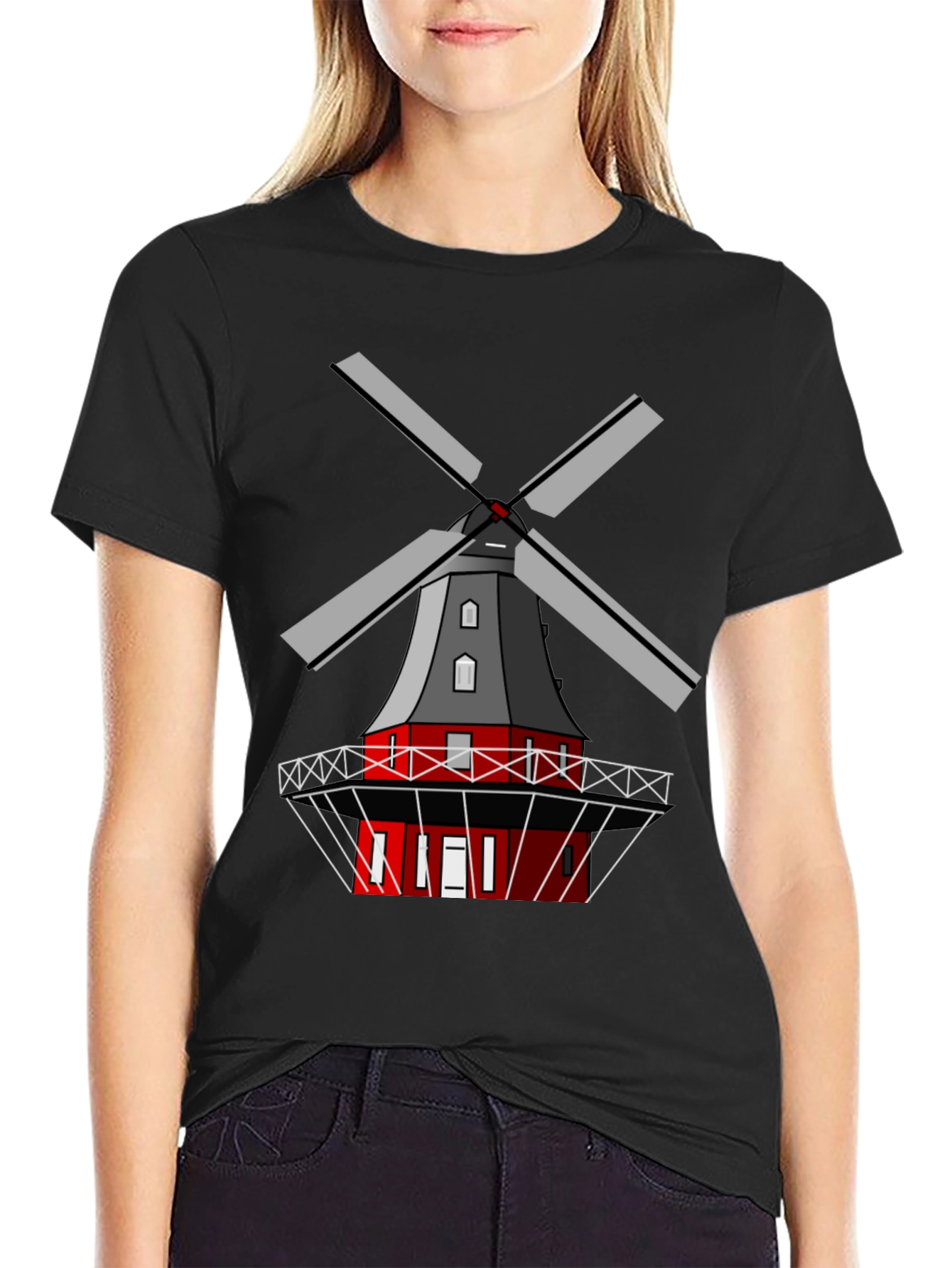 Dutch Windmill Graphic Tee - Unique Cultural Design