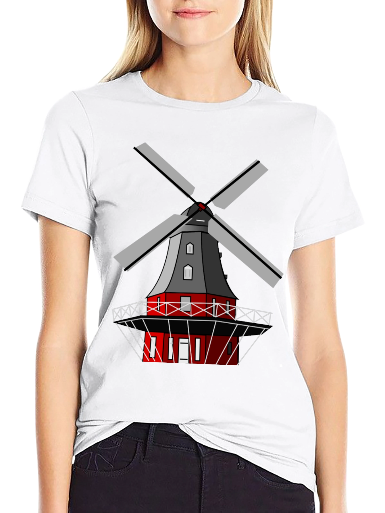 Dutch Windmill Graphic Tee - Unique Cultural Design