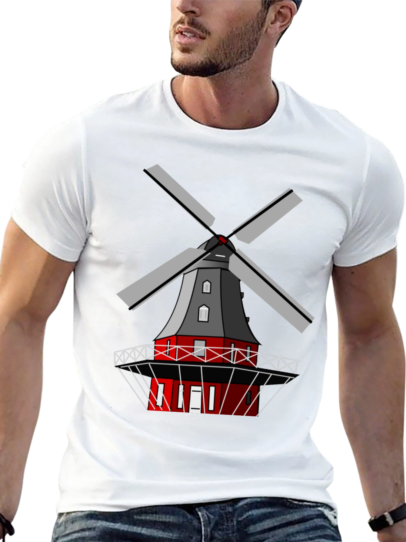 Dutch Windmill Graphic Tee - Unique Cultural Design
