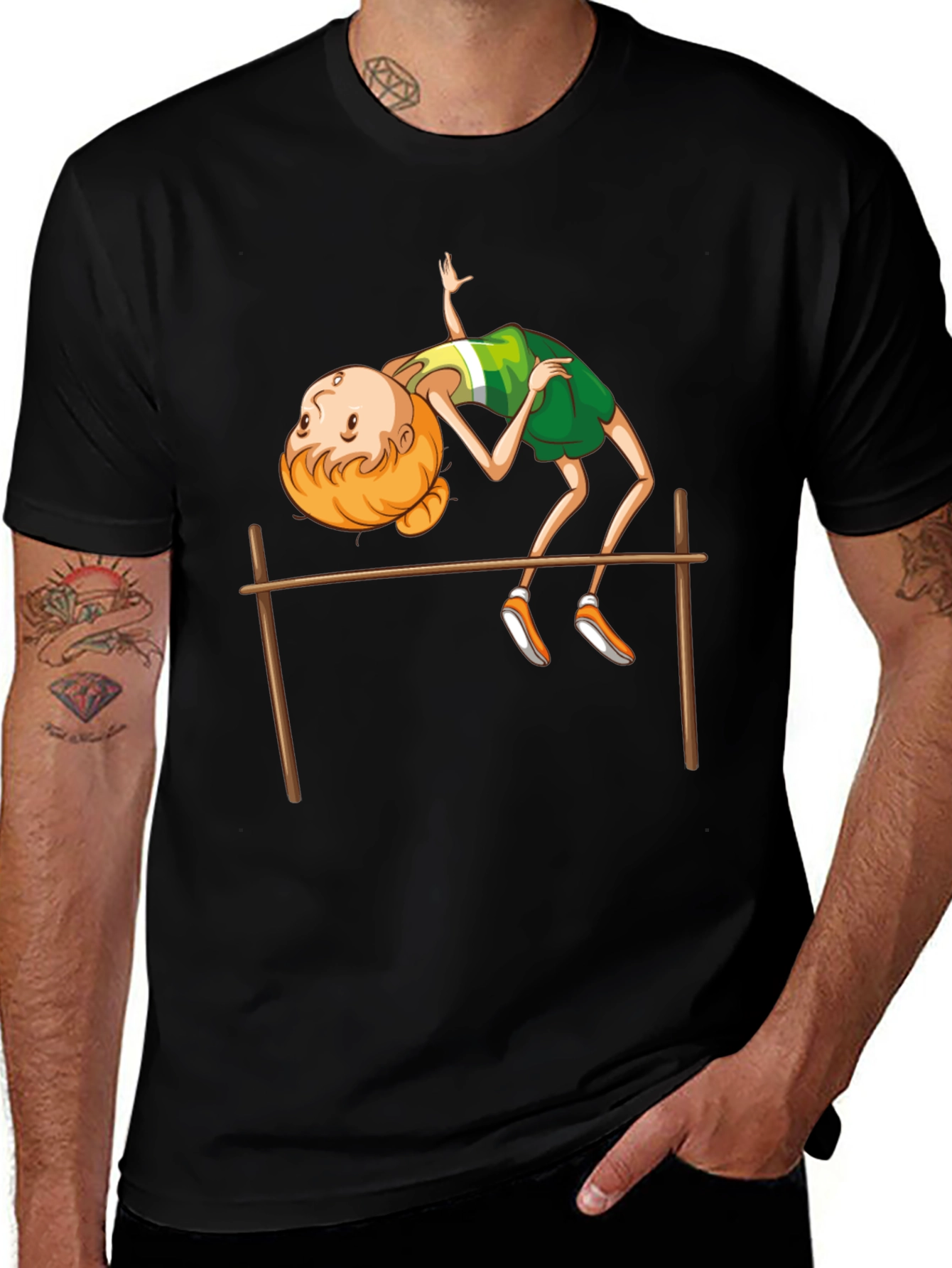 High Jump Cartoon Print Black T-Shirt
