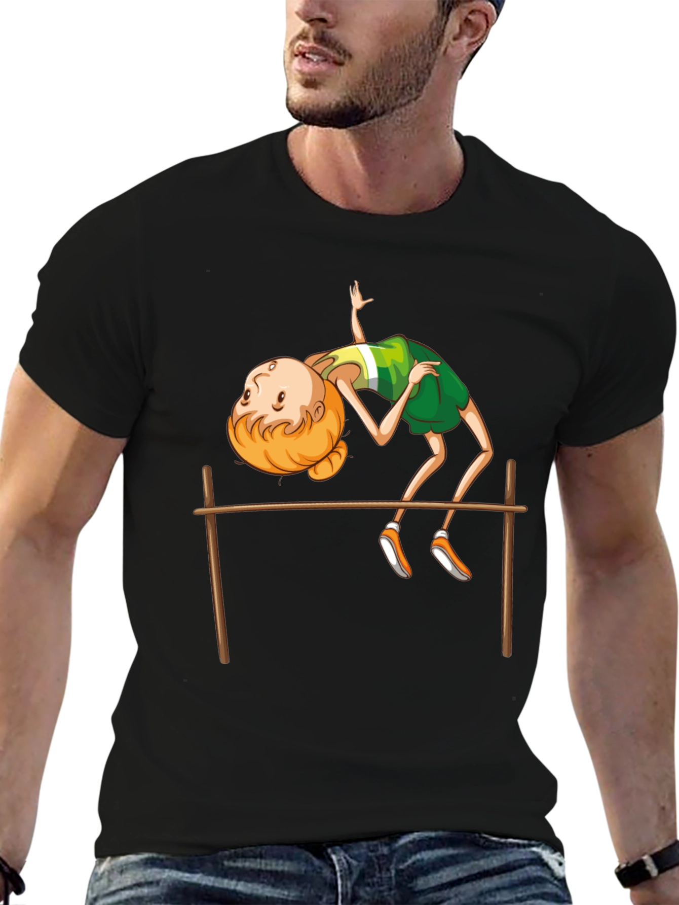 High Jump Cartoon Print Black T-Shirt