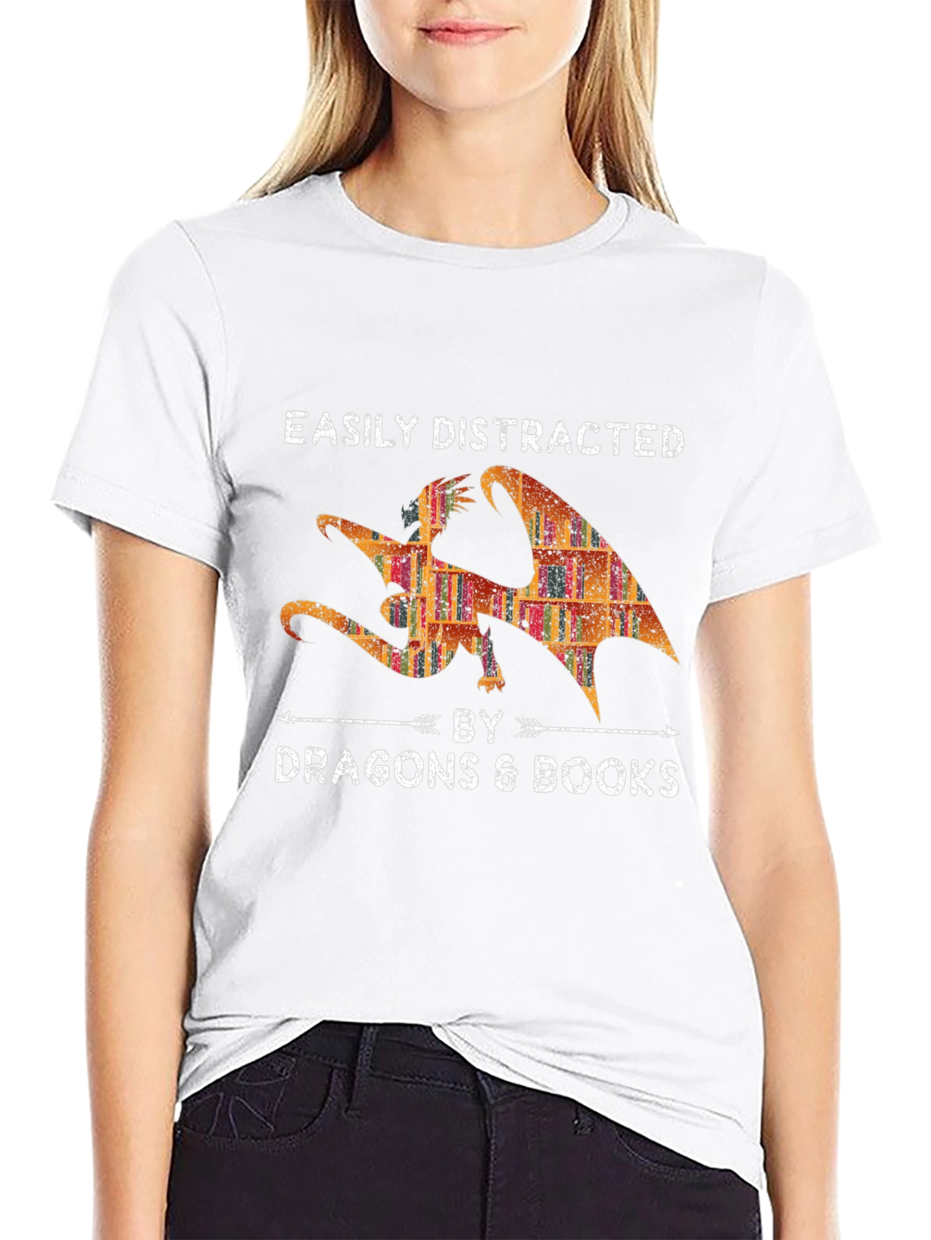 Easily Distracted By Dragons & Books Graphic Tee