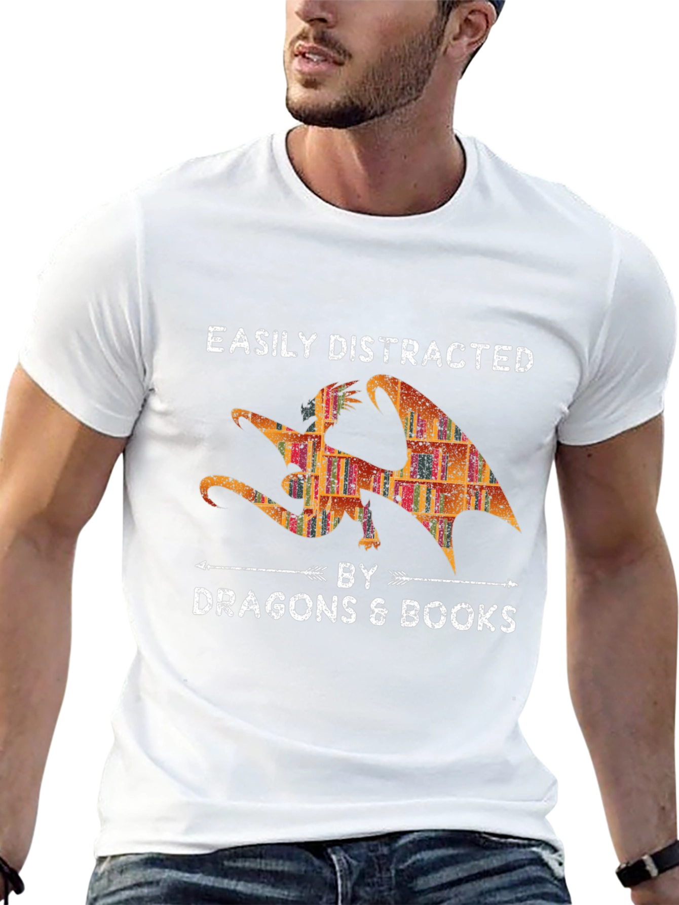 Easily Distracted By Dragons & Books Graphic Tee