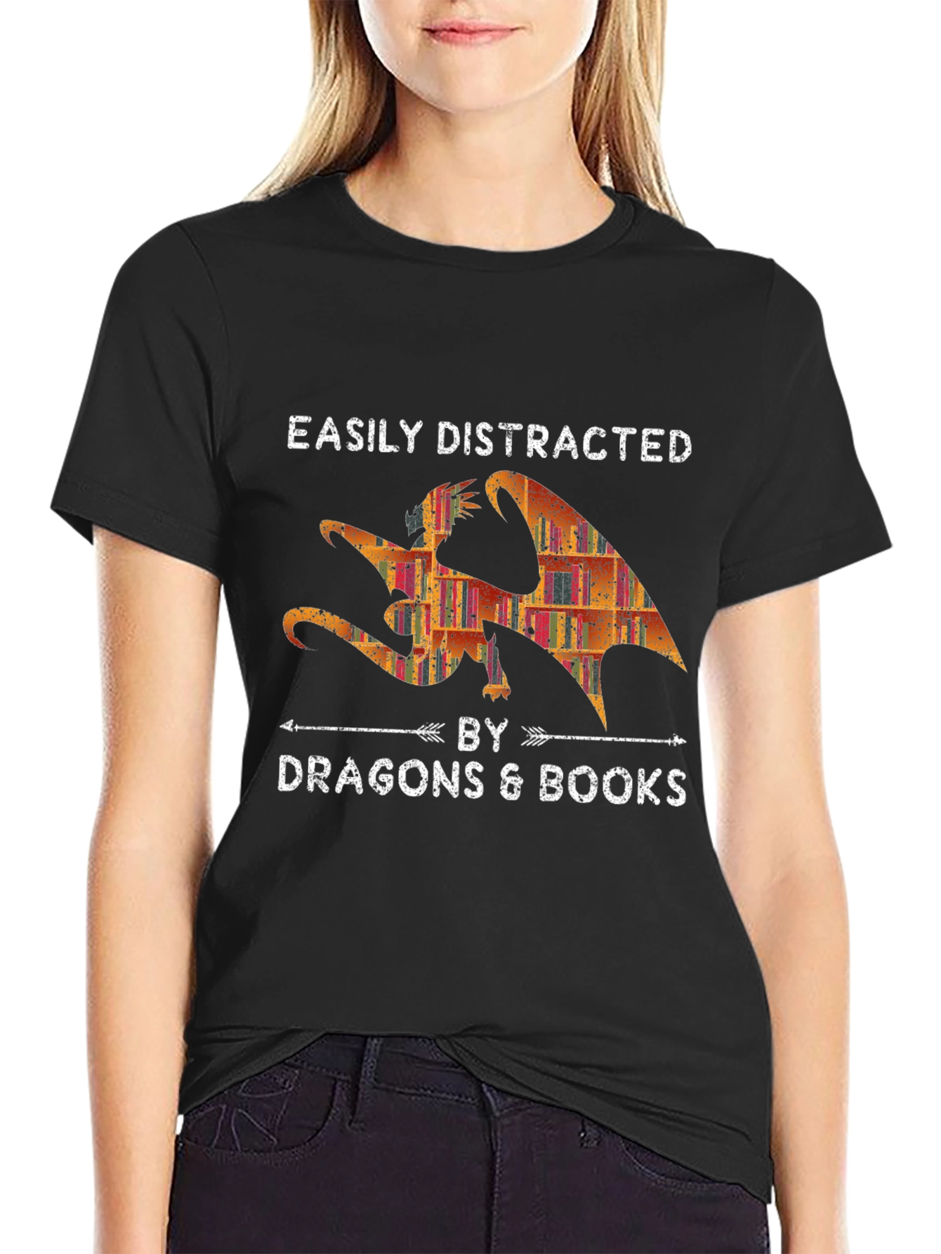 Easily Distracted By Dragons & Books Graphic Tee