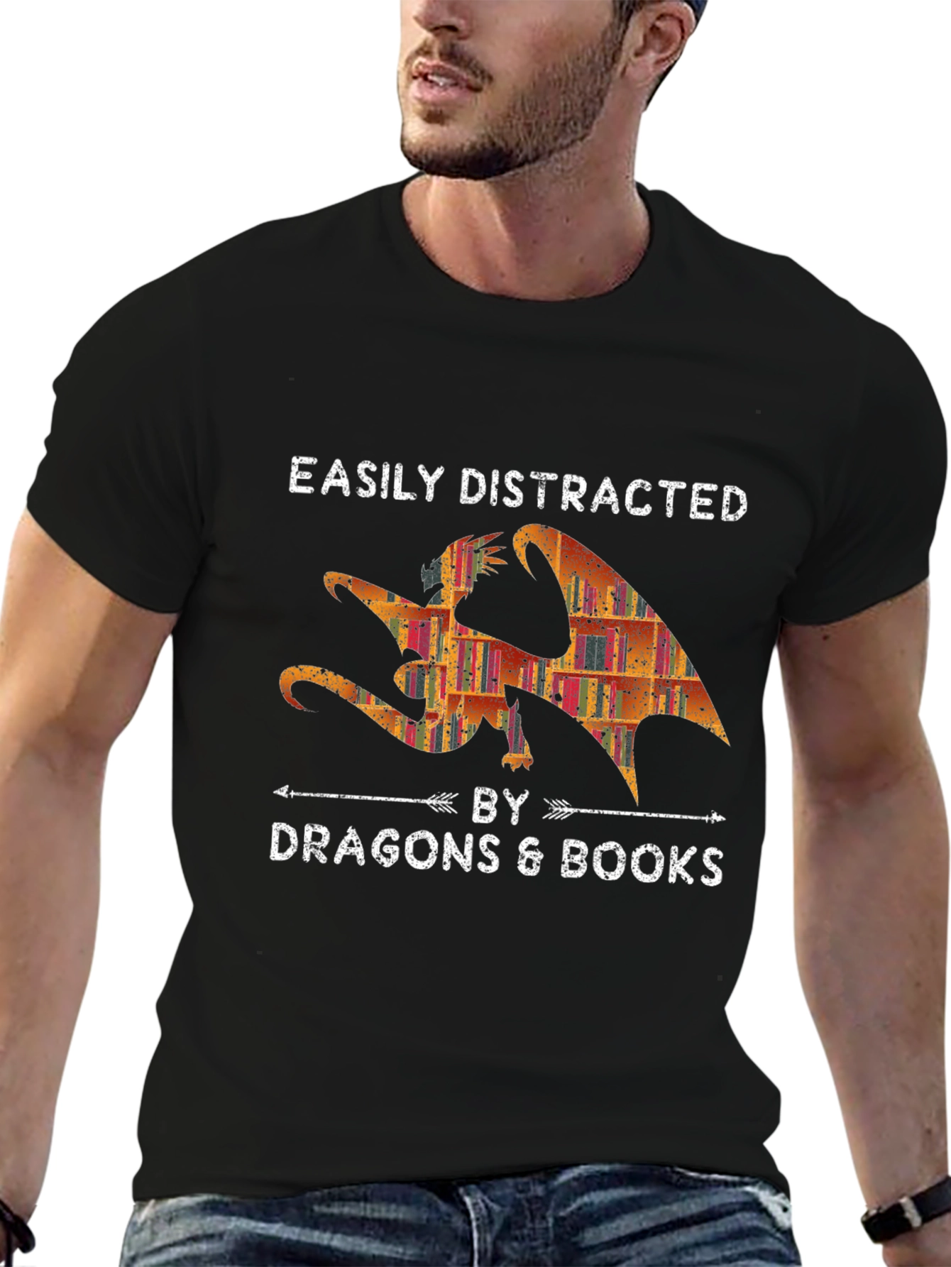 Easily Distracted By Dragons & Books Graphic Tee